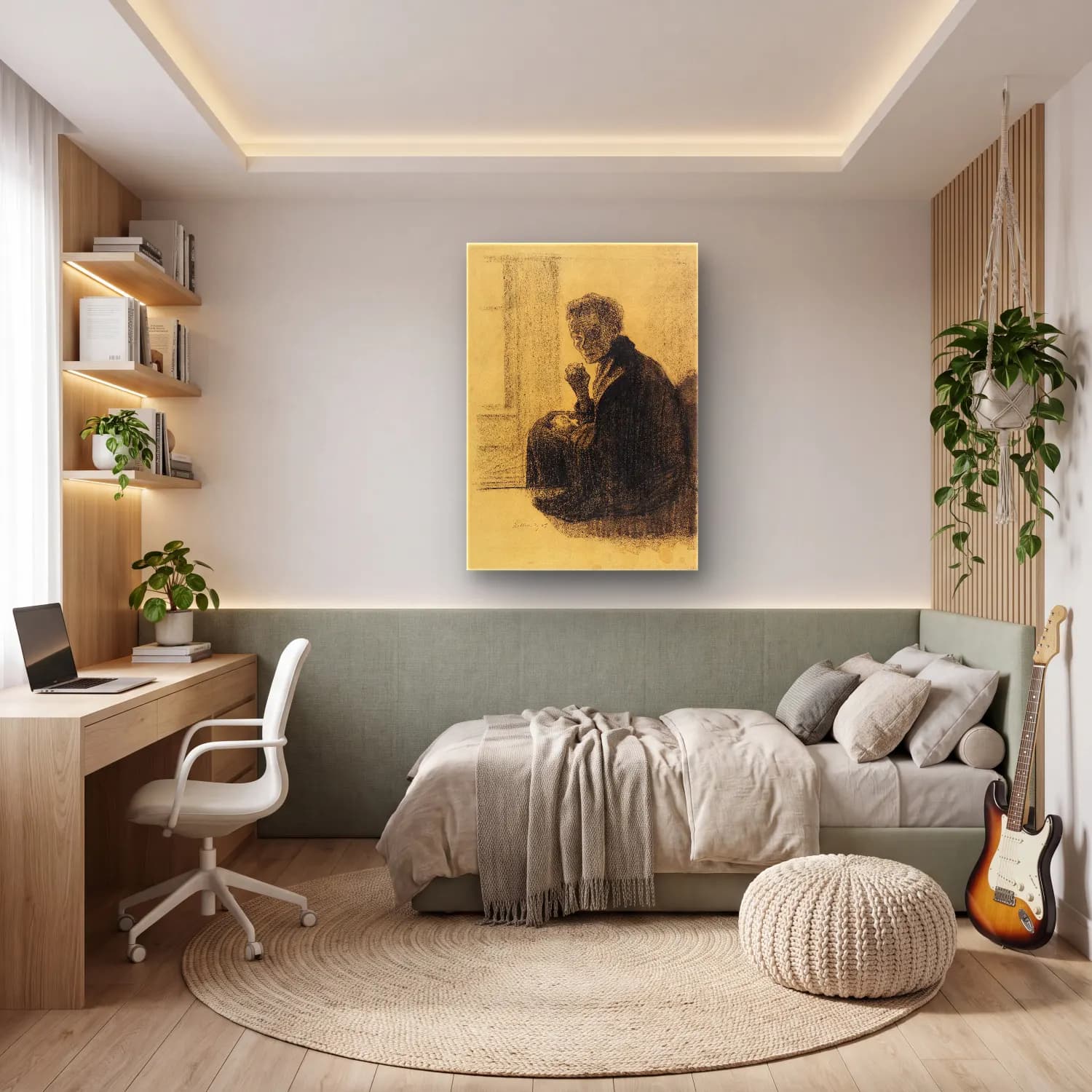 Siyah Beyaz Erkek Portresi No. 6 cam tablo — genç odasında