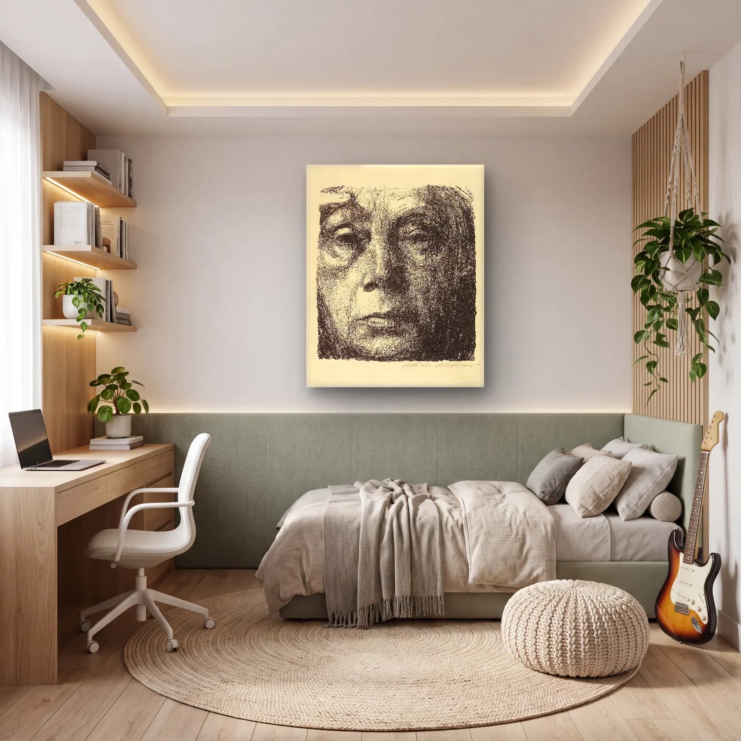 Siyah Beyaz Kadın Portresi No. 4 cam tablo — genç odasında