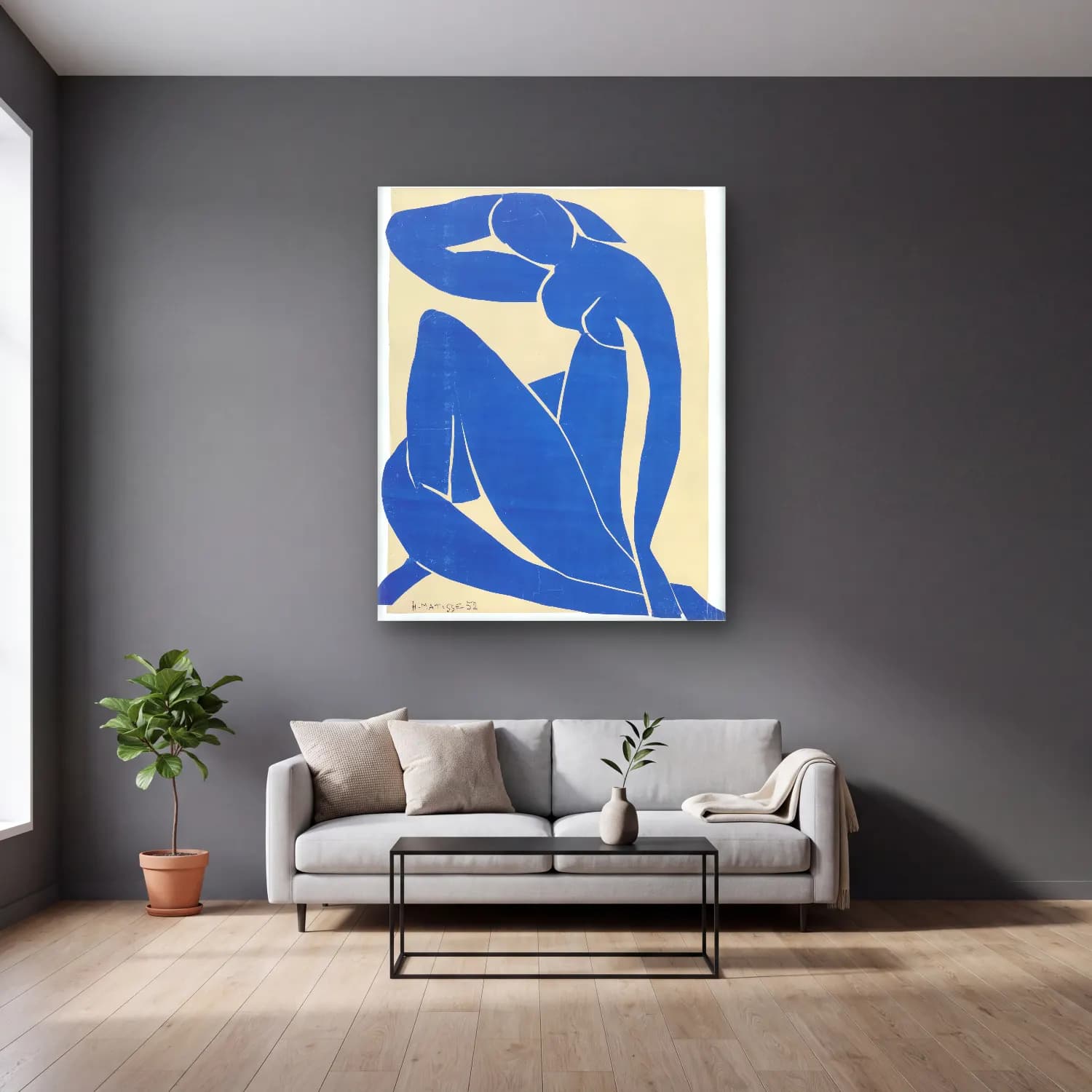 Henri Matisse – Figür Çalışması cam tablo — gri duvarlı salonda