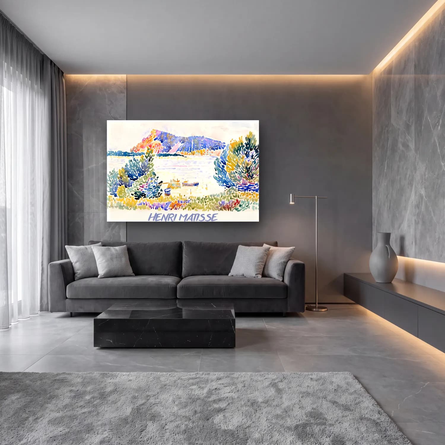 Henri Matisse – Liman ve Tekneler – Pastel Tonlar cam tablo — lüks salon duvarında
