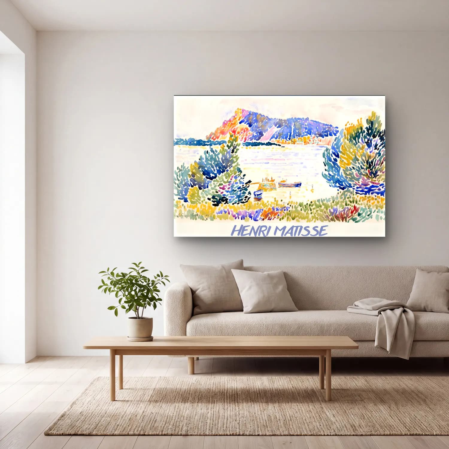 Henri Matisse – Liman ve Tekneler – Pastel Tonlar cam tablo — açık renk salonda