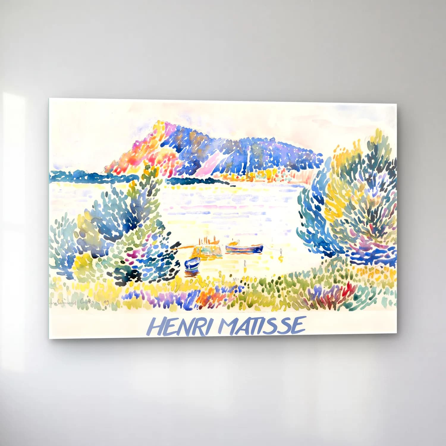 Henri Matisse – Liman ve Tekneler – Pastel Tonlar cam tablo — sol açıdan görünüm