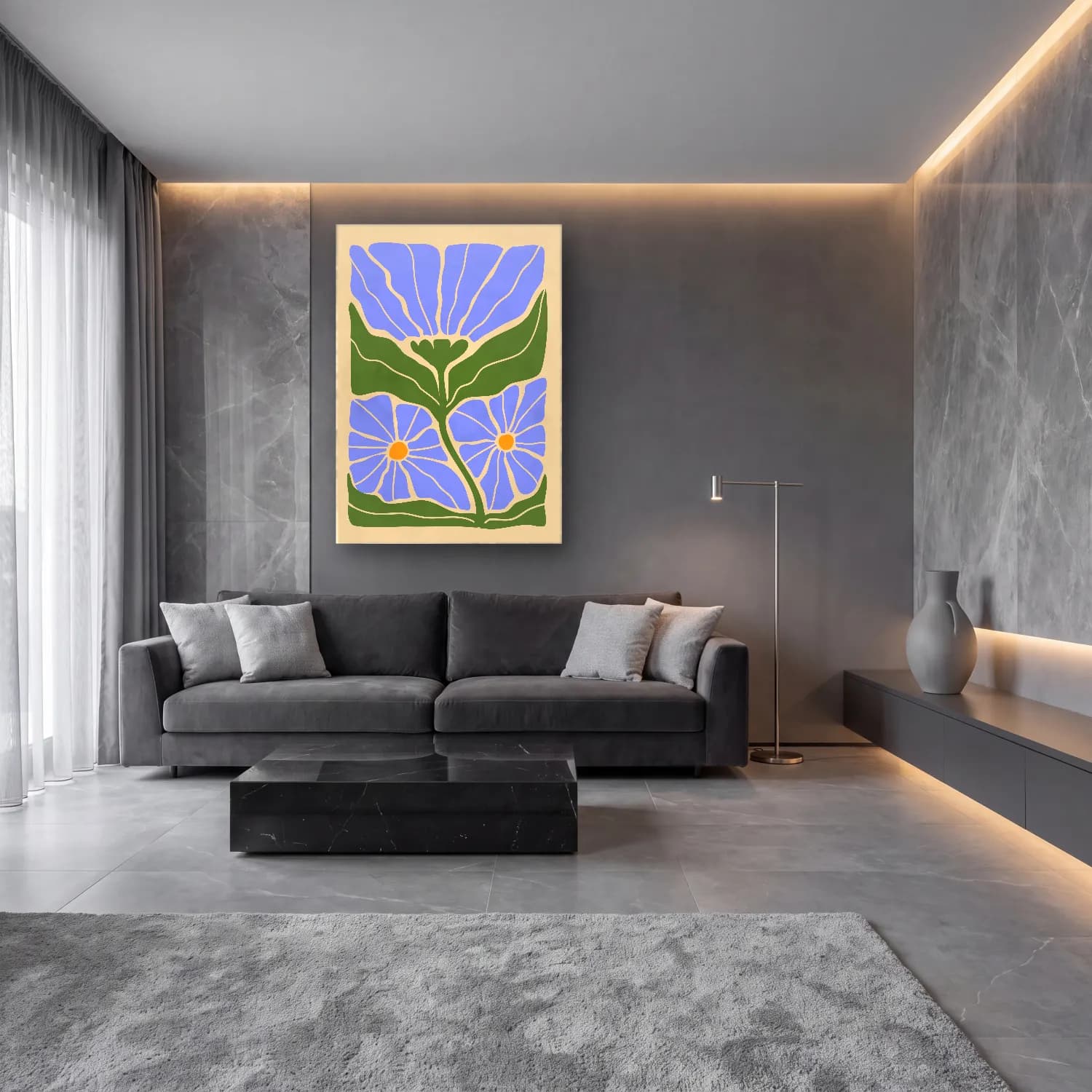 Henri Matisse – Çiçek Deseni No. 4 cam tablo — lüks salon duvarında