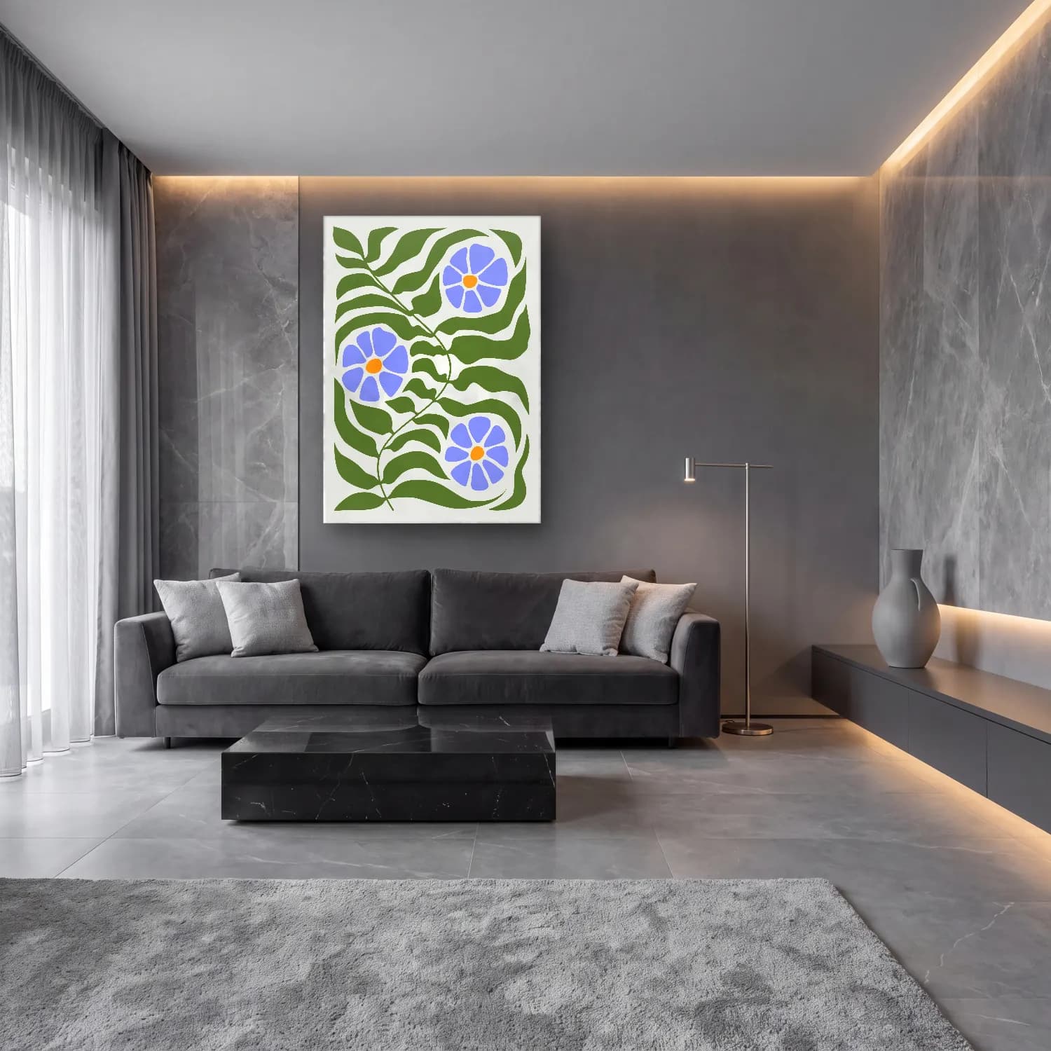 Henri Matisse – Çiçek Deseni No. 9 cam tablo — lüks salon duvarında