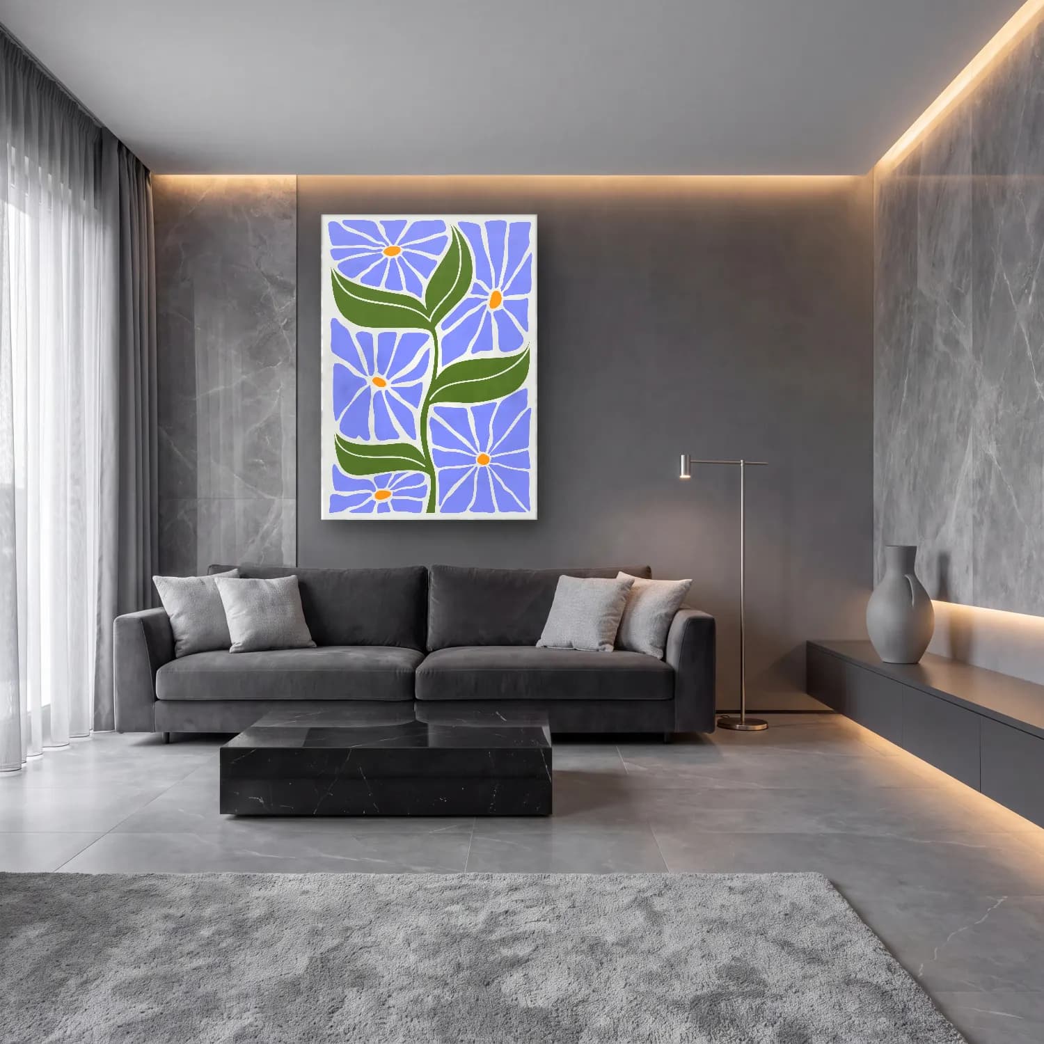 Henri Matisse – Çiçek Deseni No. 11 cam tablo — lüks salon duvarında