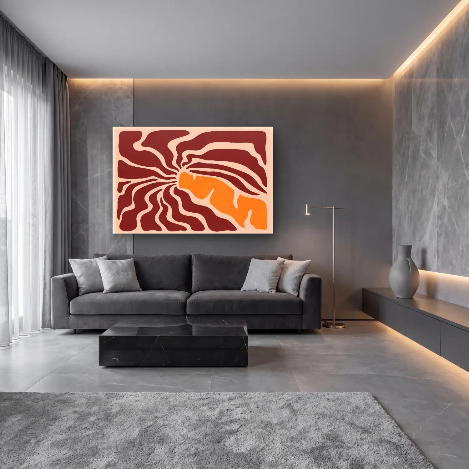 Henri Matisse – Dalgalı Çizgiler cam tablo — lüks salon duvarında