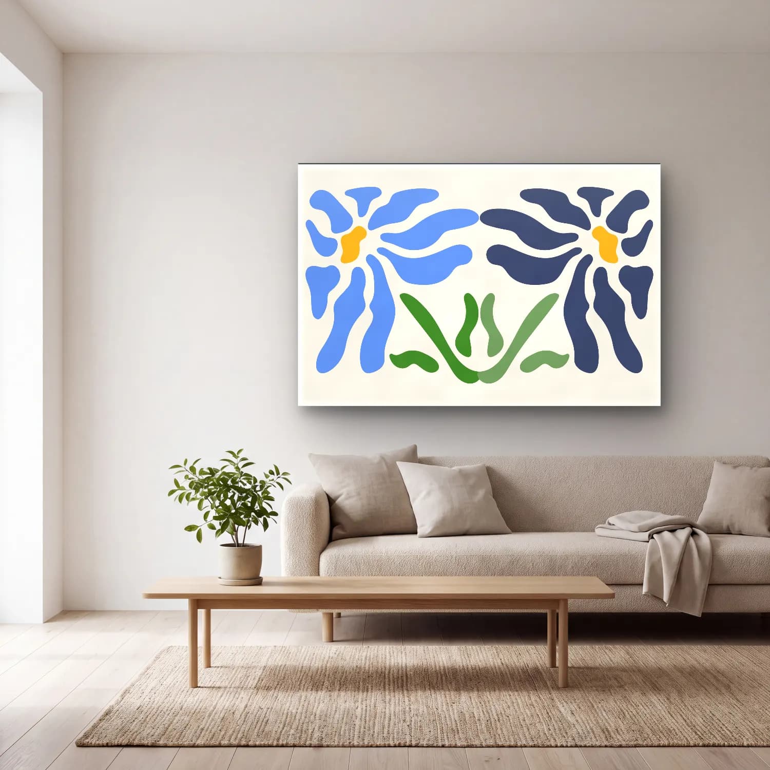 Henri Matisse – Çiçek Deseni No. 22 cam tablo — açık renk salonda