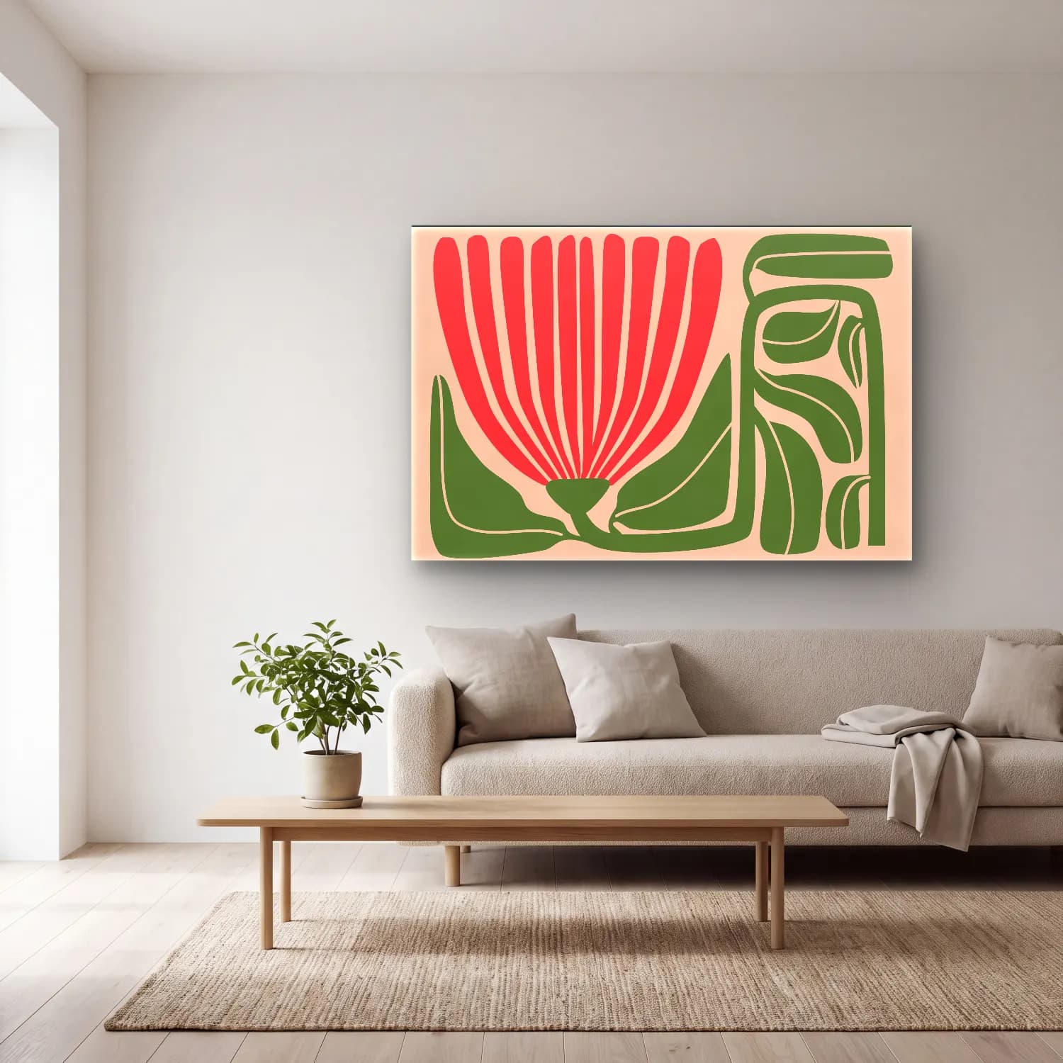 Henri Matisse – Çiçek Deseni – Pembe Tonlar cam tablo — açık renk salonda