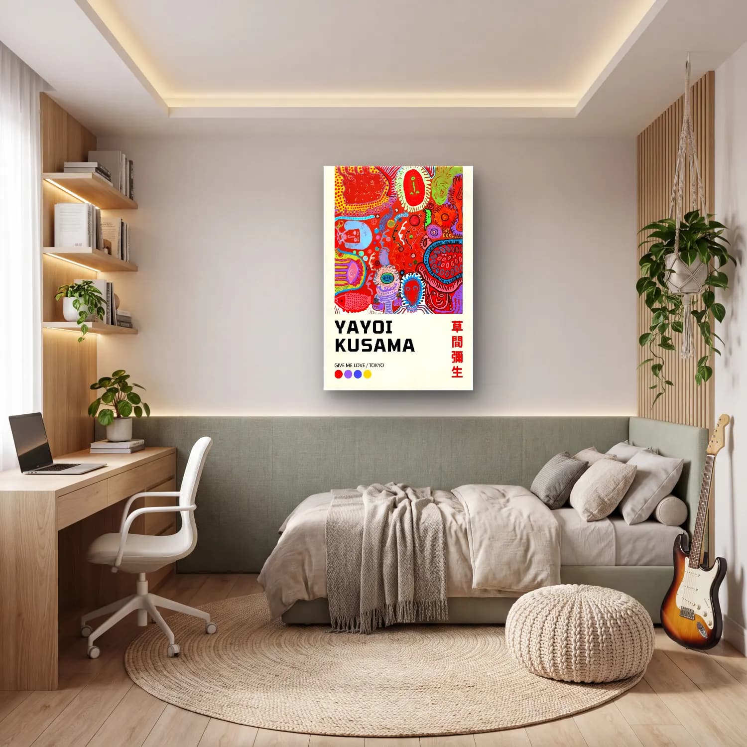 Maksimalist Japon Şehri – Kırmızı Tonlar cam tablo — genç odasında