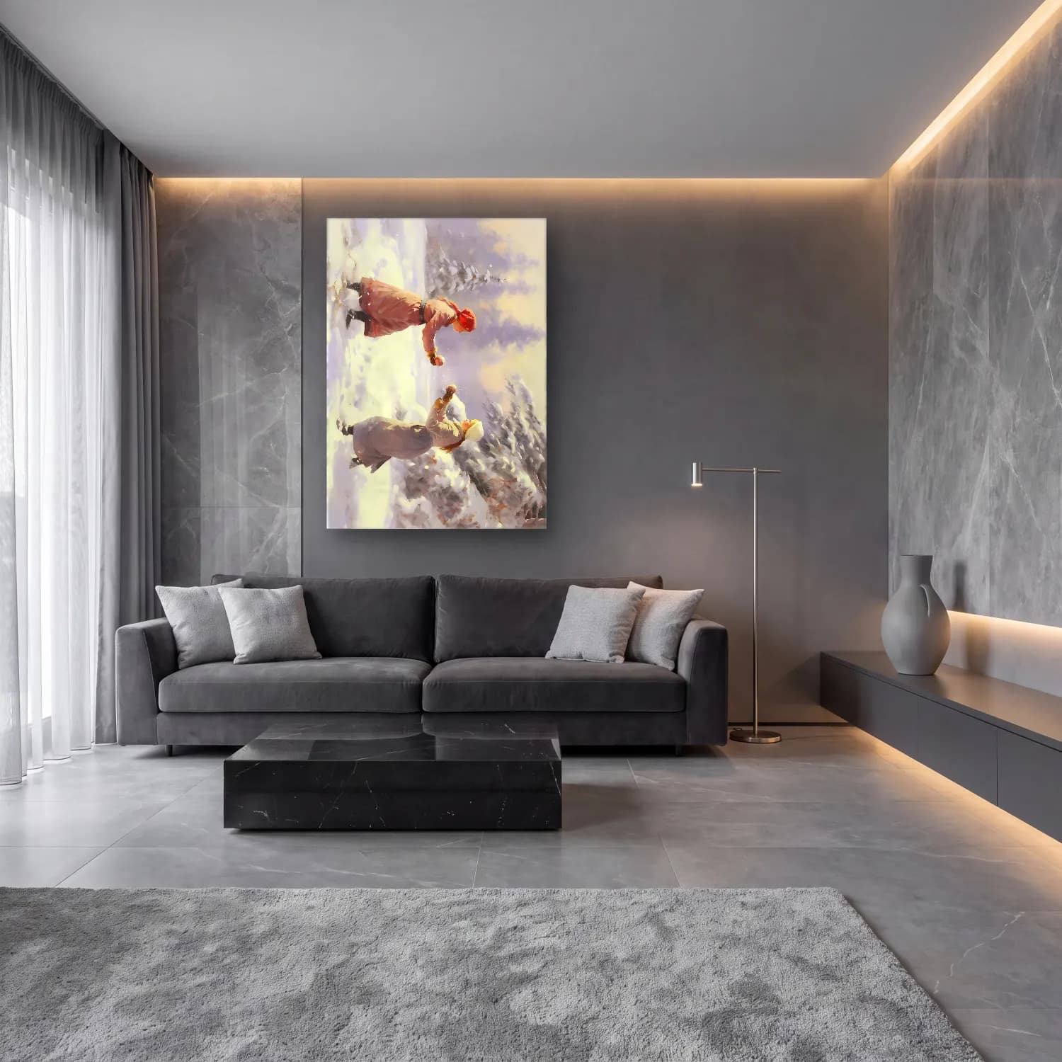 Yağlı Boya Anne ve Çocuk cam tablo — lüks salon duvarında