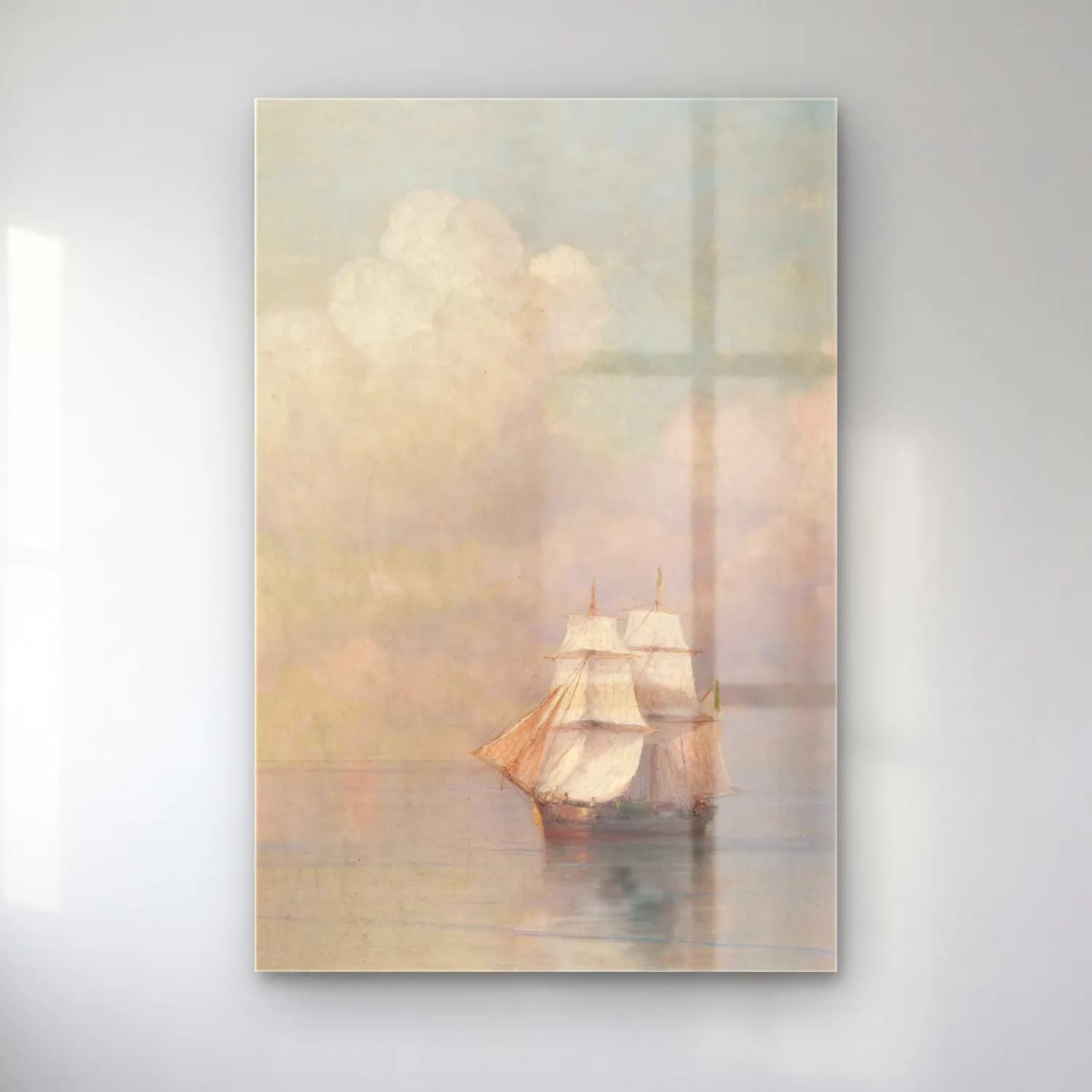 Konstantinovich Aivazovsky – Calm Seas – Pastel Tonlar cam tablo — Konstantinovich Aivazovsky – Calm Seas – Pastel Tonlar — yağlı boya yelkenliler