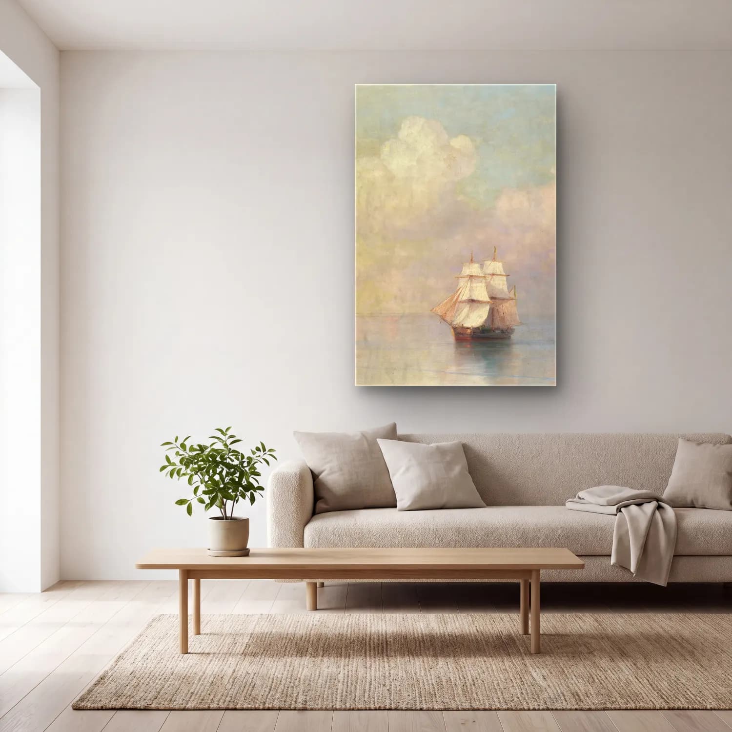 Konstantinovich Aivazovsky – Calm Seas – Pastel Tonlar cam tablo — açık renk salonda