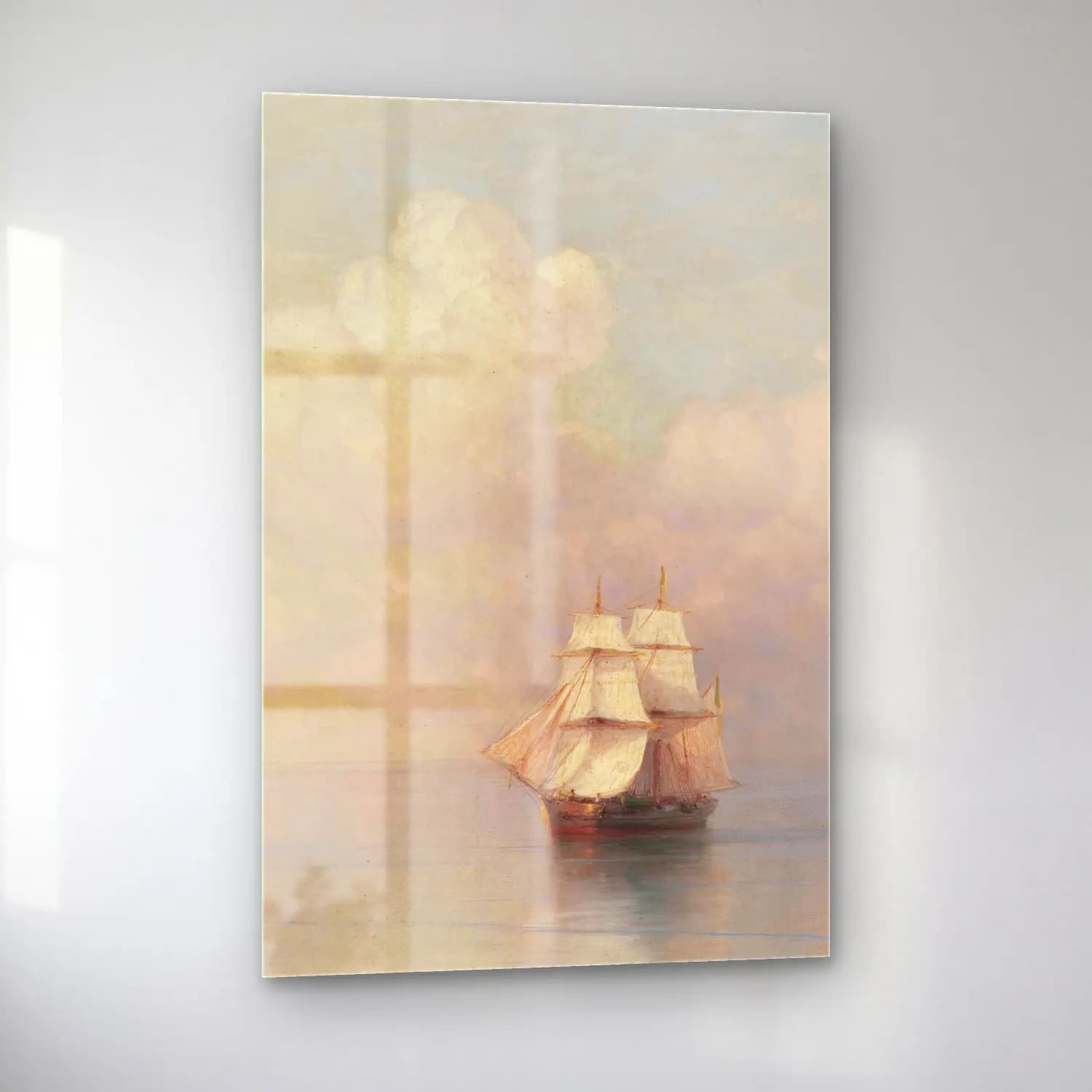 Konstantinovich Aivazovsky – Calm Seas – Pastel Tonlar cam tablo — sol açıdan görünüm