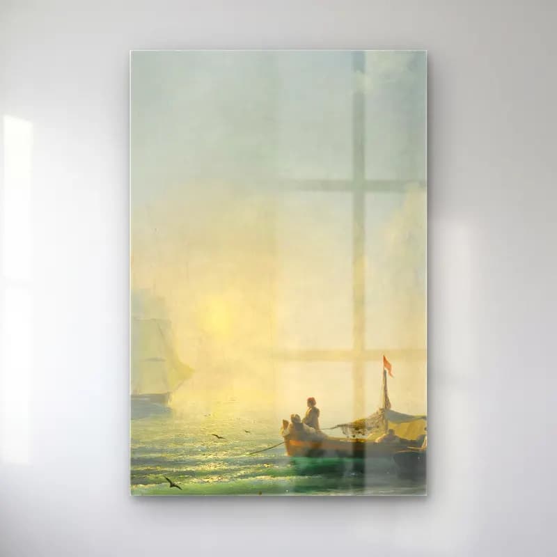 Konstantinovich Aivazovsky – Fishermen At Dawn, Naples – Turuncu Tonlar cam tablo — Konstantinovich Aivazovsky – Fishermen At Dawn, Naples – Turuncu Tonlar — yağlı boya yelkenliler