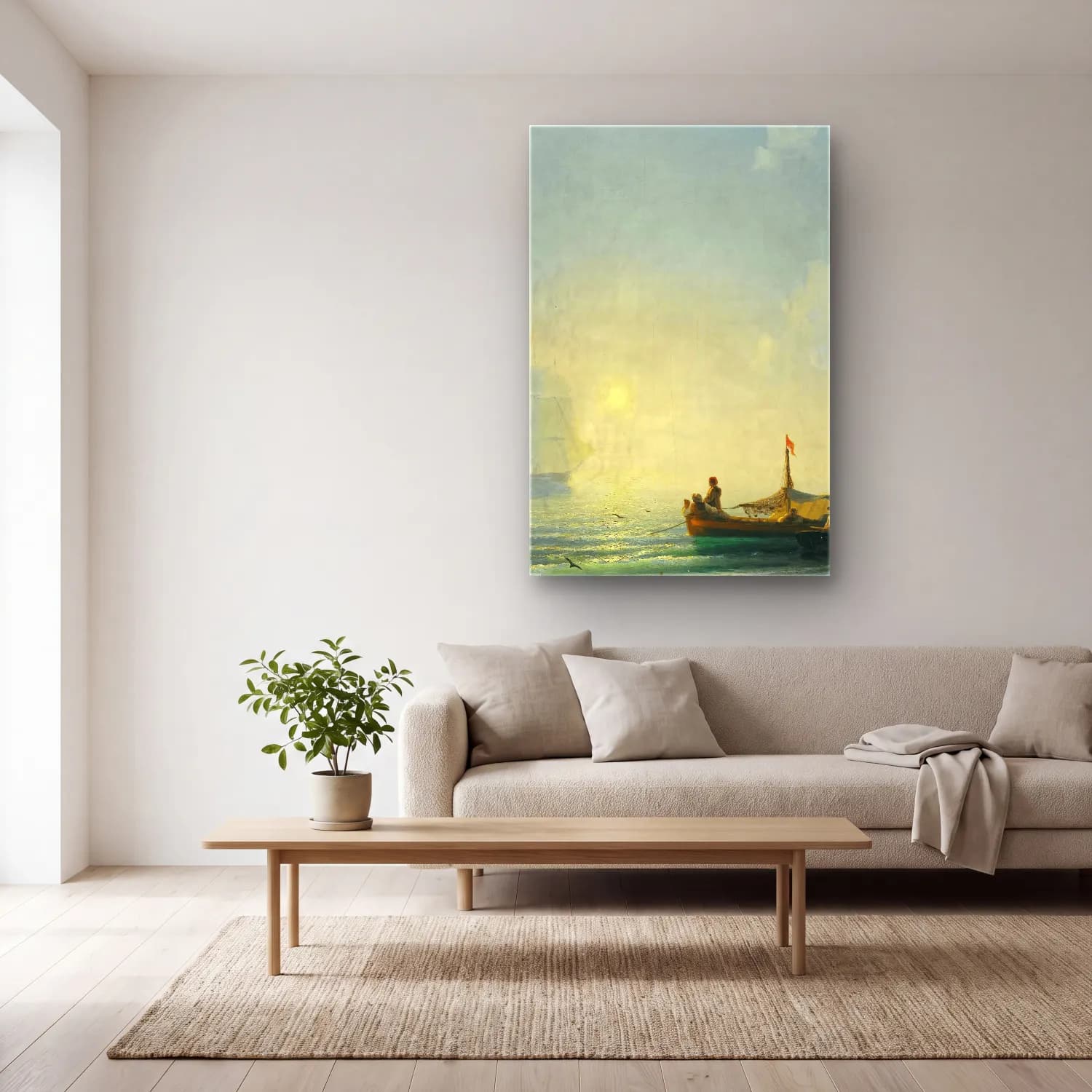 Konstantinovich Aivazovsky – Fishermen At Dawn, Naples – Turuncu Tonlar cam tablo — açık renk salonda