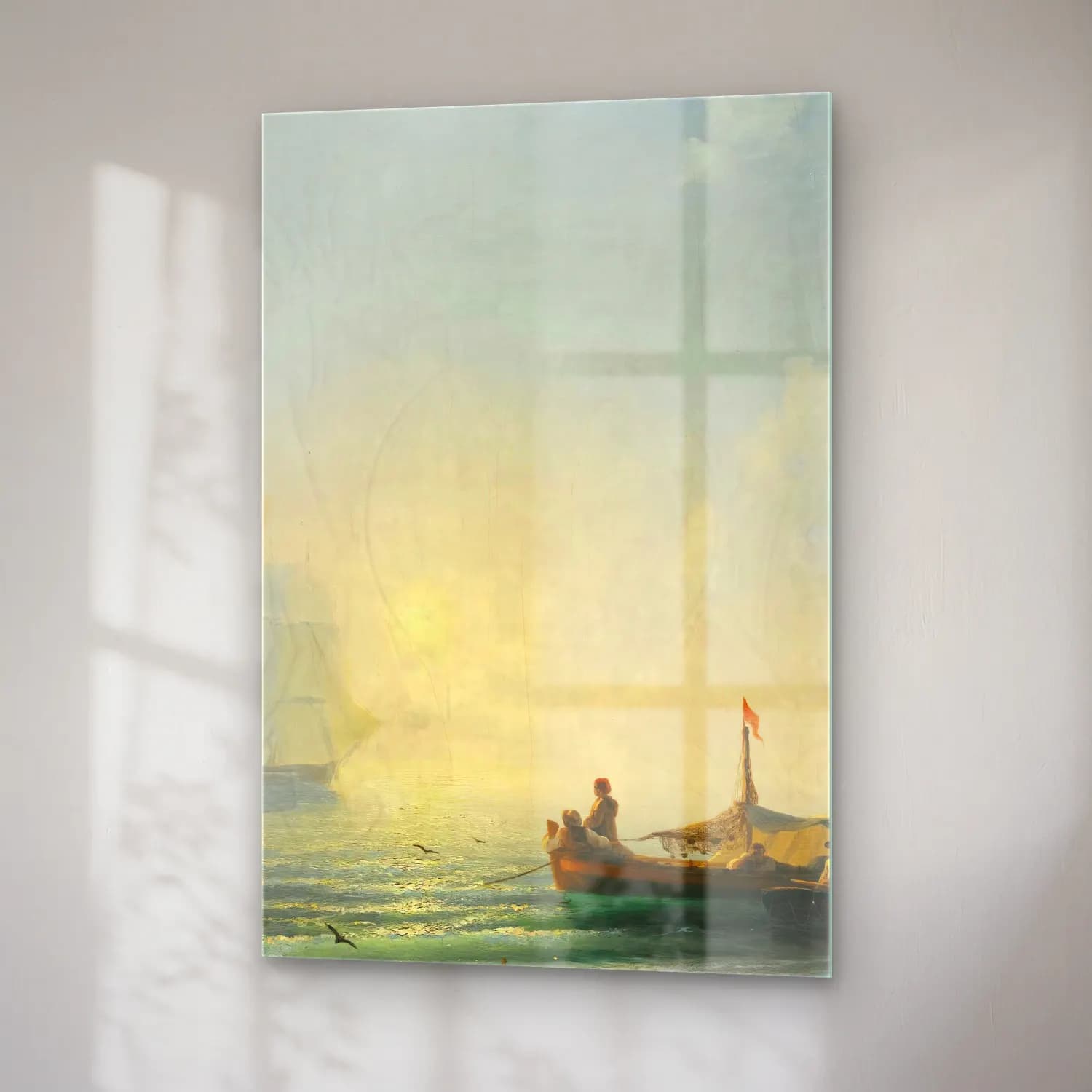 Konstantinovich Aivazovsky – Fishermen At Dawn, Naples – Turuncu Tonlar cam tablo — sağ açıdan görünüm