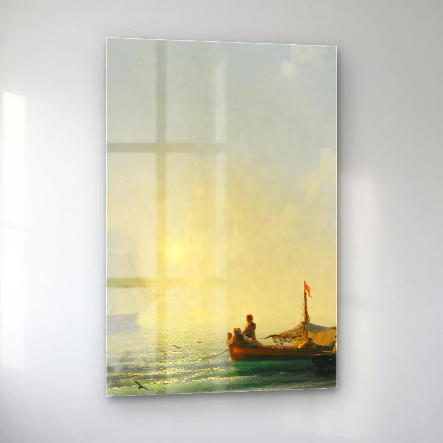 Konstantinovich Aivazovsky – Fishermen At Dawn, Naples – Turuncu Tonlar cam tablo — sol açıdan görünüm