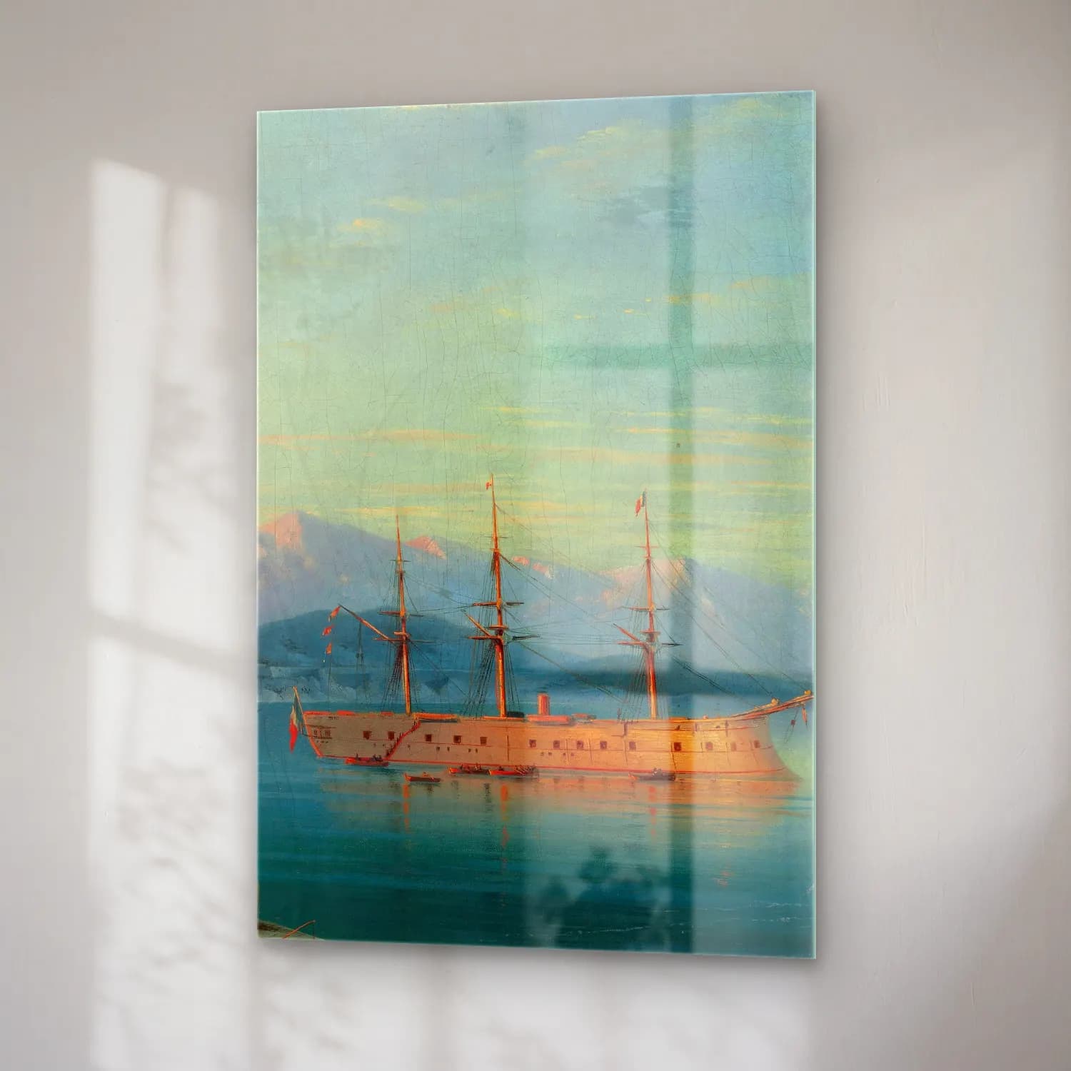 Konstantinovich Aivazovsky – French Ships Departing the Black Sea – Pembe Tonlar cam tablo — sağ açıdan görünüm