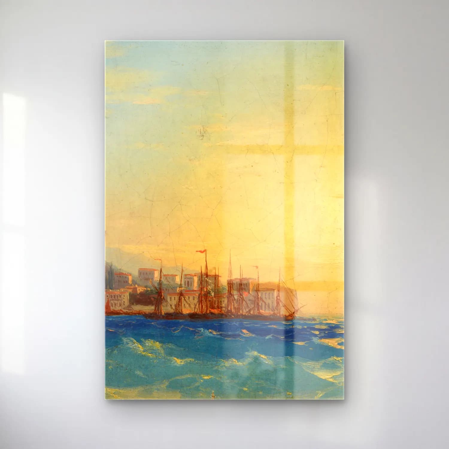 Konstantinovich Aivazovsky – Harbor with Ships – Pastel Tonlar cam tablo — Konstantinovich Aivazovsky – Harbor with Ships – Pastel Tonlar — yağlı boya liman ve tekneler