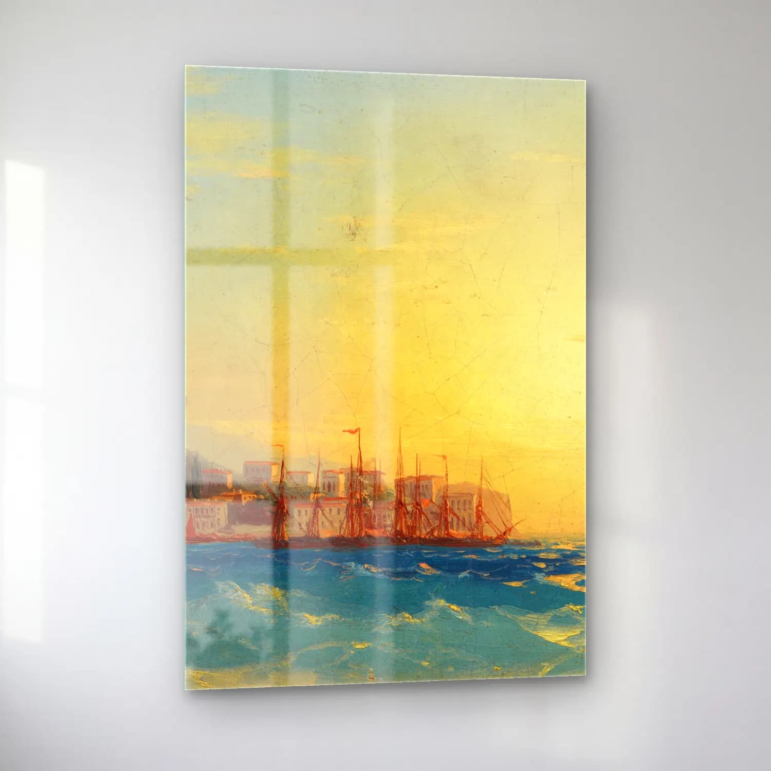 Konstantinovich Aivazovsky – Harbor with Ships – Pastel Tonlar cam tablo — sol açıdan görünüm