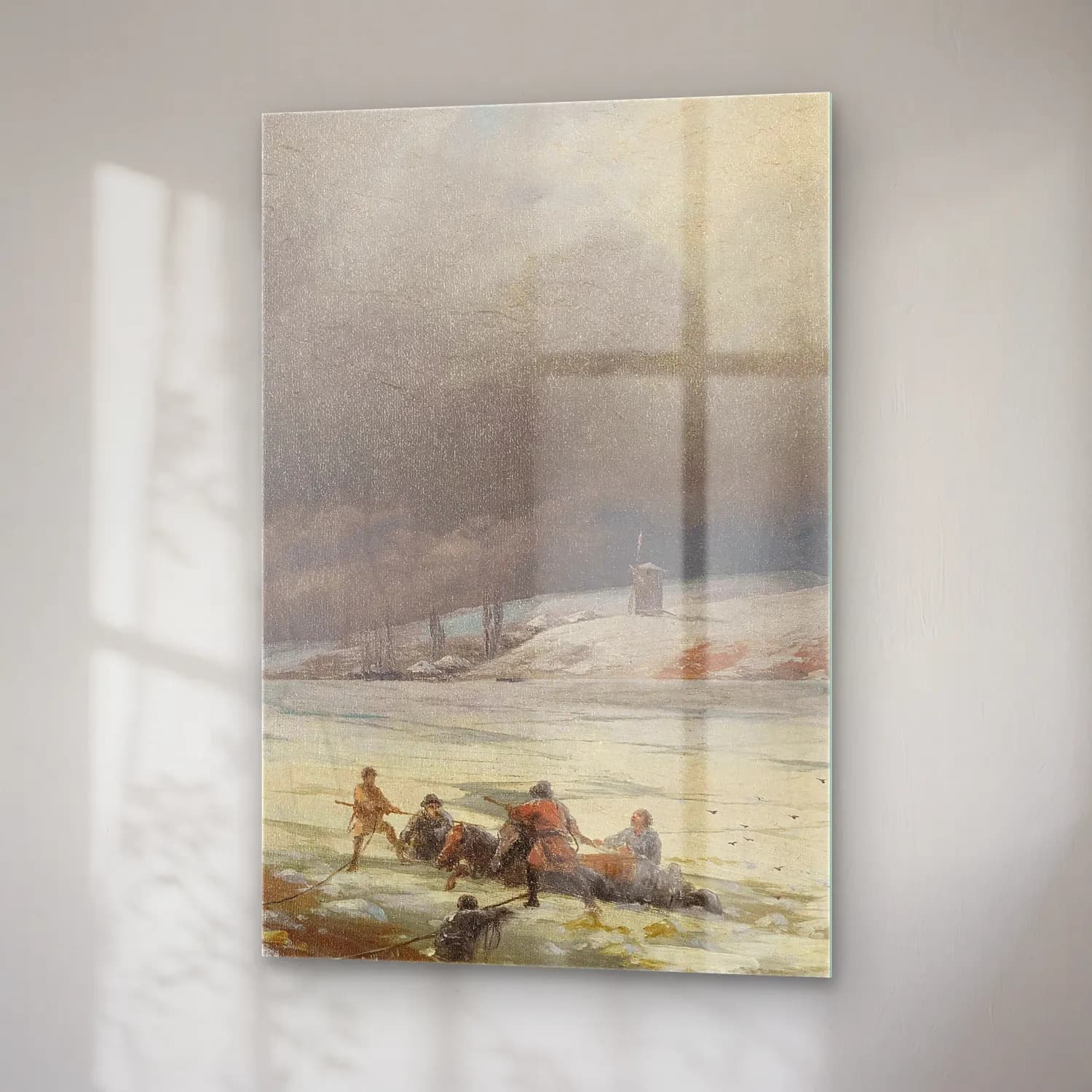 Konstantinovich Aivazovsky – Hauling a Horse and Cart out of the Ice – Bej Tonlar cam tablo — sağ açıdan görünüm