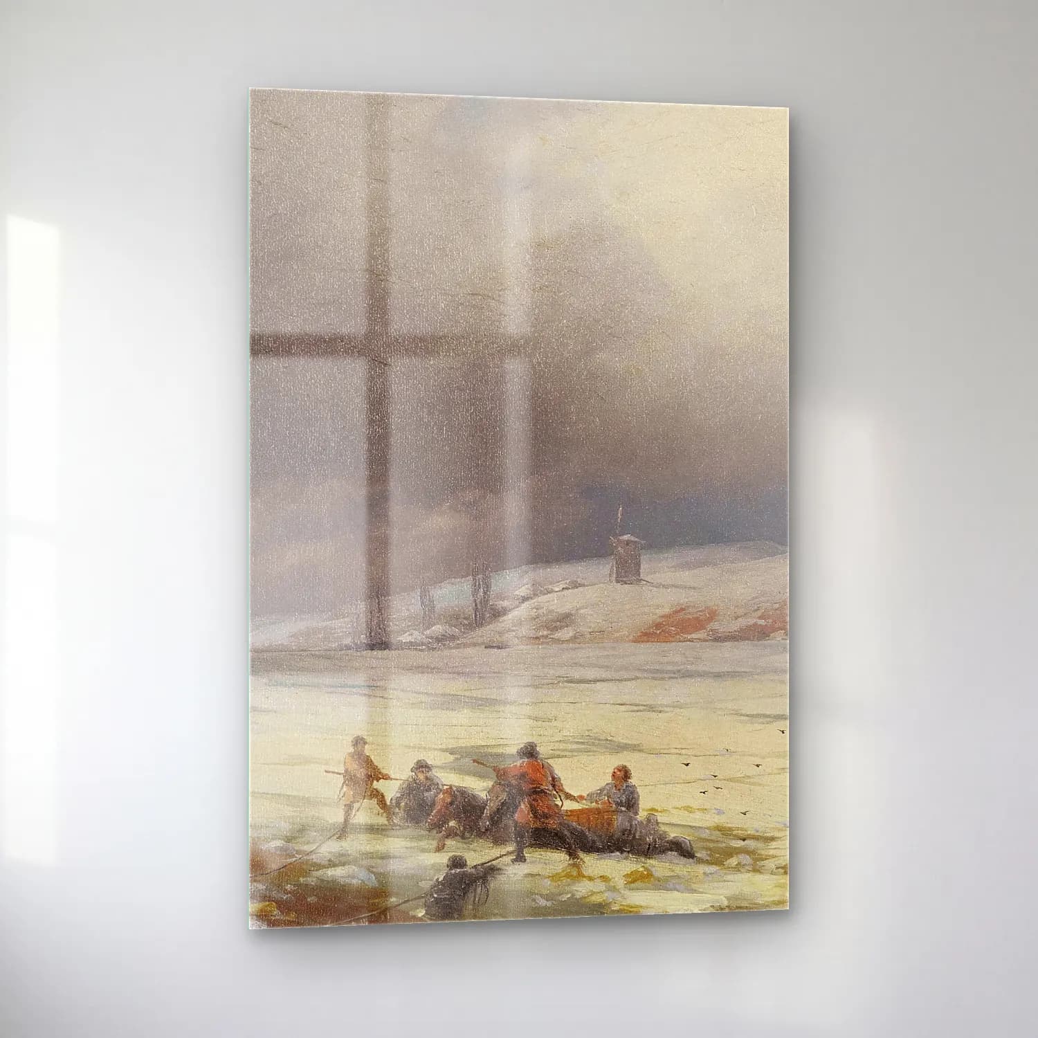 Konstantinovich Aivazovsky – Hauling a Horse and Cart out of the Ice – Bej Tonlar cam tablo — sol açıdan görünüm
