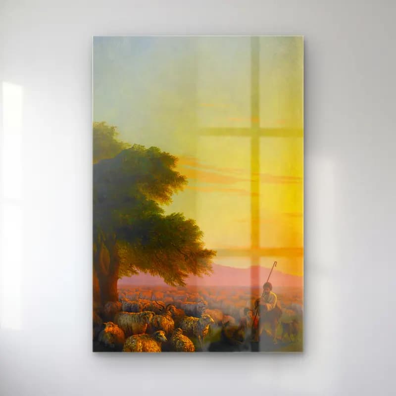 Konstantinovich Aivazovsky – Shepherds With Their Flock At Sunset – Turuncu Tonlar cam tablo — Konstantinovich Aivazovsky – Shepherds With Their Flock At Sunset – Turuncu Tonlar — yağlı boya golf