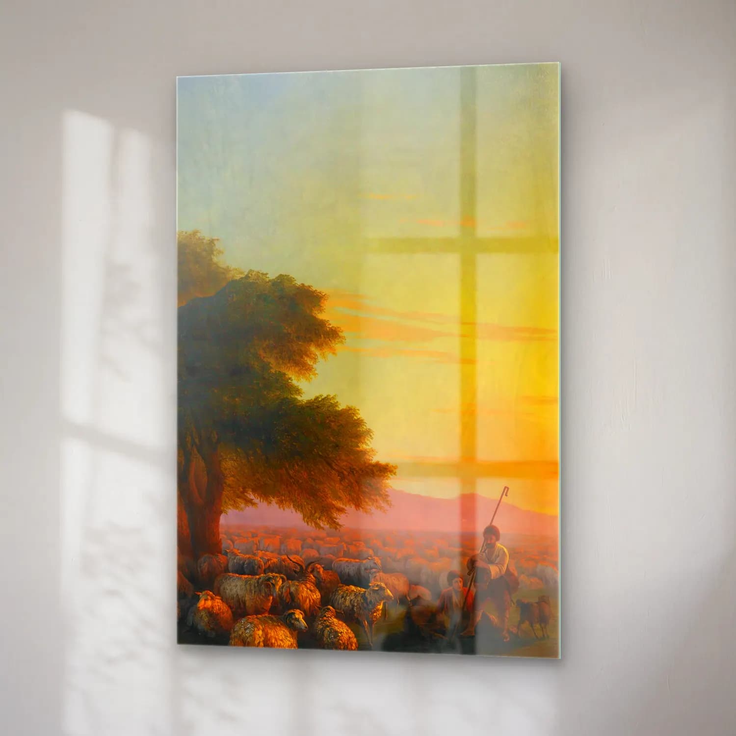 Konstantinovich Aivazovsky – Shepherds With Their Flock At Sunset – Turuncu Tonlar cam tablo — sağ açıdan görünüm