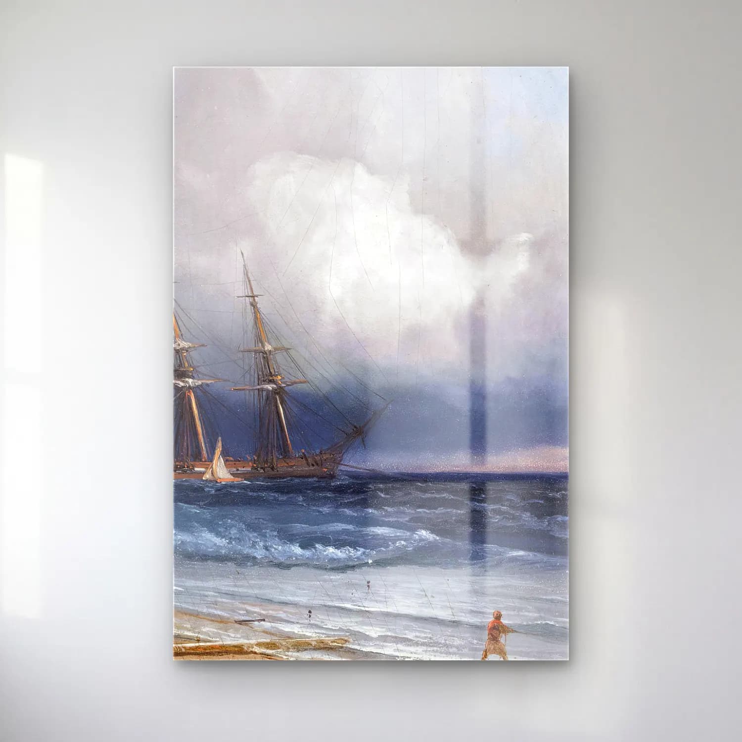 Konstantinovich Aivazovsky – Ship by the Shore – Mavi Tonlar cam tablo — Konstantinovich Aivazovsky – Ship by the Shore – Mavi Tonlar — vintage fırtınalı denizde gemi