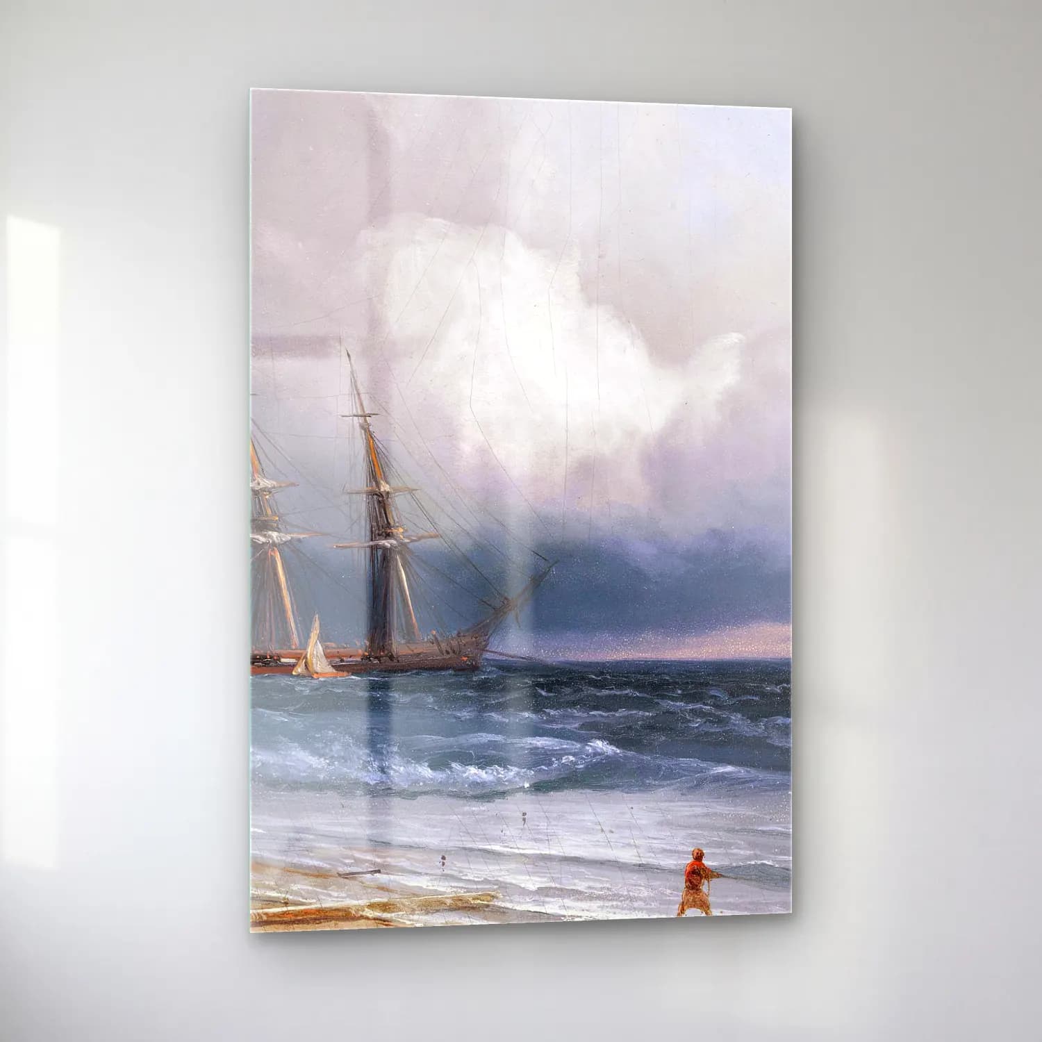 Konstantinovich Aivazovsky – Ship by the Shore – Mavi Tonlar cam tablo — sol açıdan görünüm