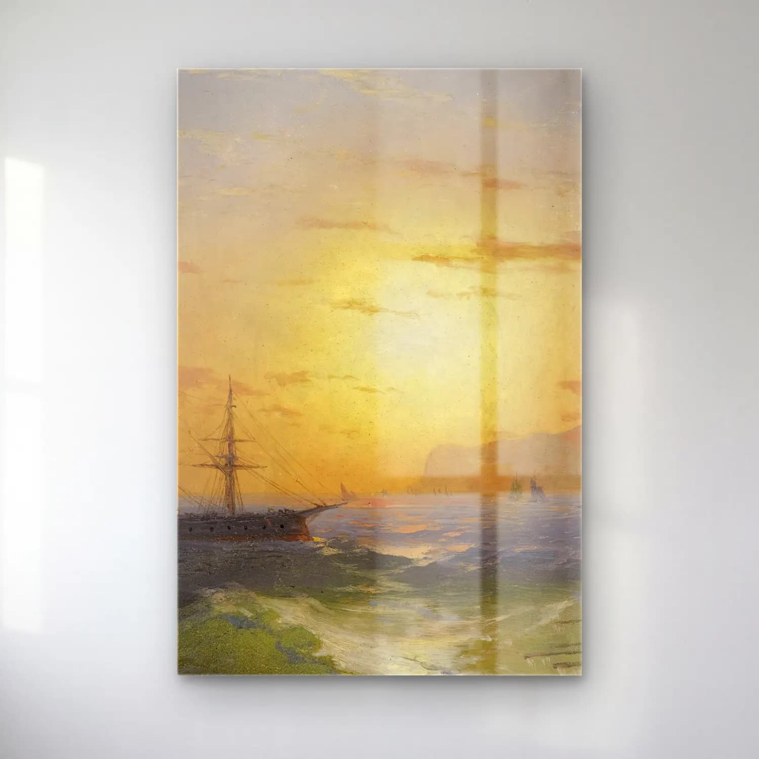 Konstantinovich Aivazovsky – Shipping Off Ischia – Bej Tonlar cam tablo — Konstantinovich Aivazovsky – Shipping Off Ischia – Bej Tonlar — yağlı boya fırtınalı denizde gemi