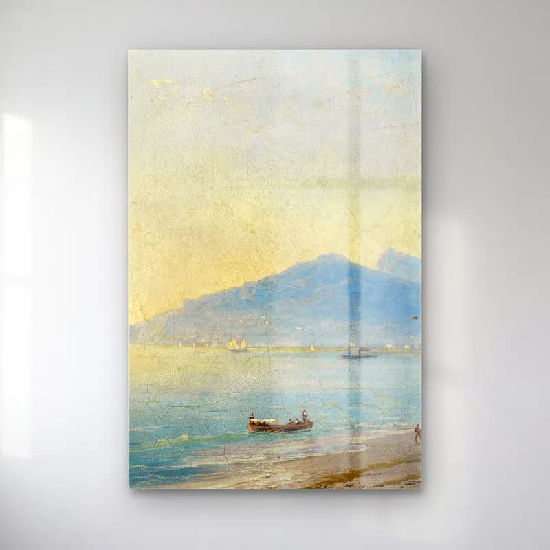 Konstantinovich Aivazovsky – The Bay of Yalta with the Magobi and Ai Petri mountains – Bej Tonlar cam tablo — Konstantinovich Aivazovsky – The Bay of Yalta with the Magobi and Ai Petri mountains – Bej Tonlar — empresyonist i̇talyan sahili