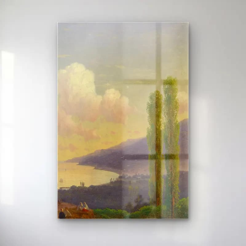 Konstantinovich Aivazovsky – The Road To Gurzuf, Crimea (CIRCA 1878) – Pastel Tonlar cam tablo — Konstantinovich Aivazovsky – The Road To Gurzuf, Crimea (CIRCA 1878) – Pastel Tonlar — yağlı boya i̇talyan sahili