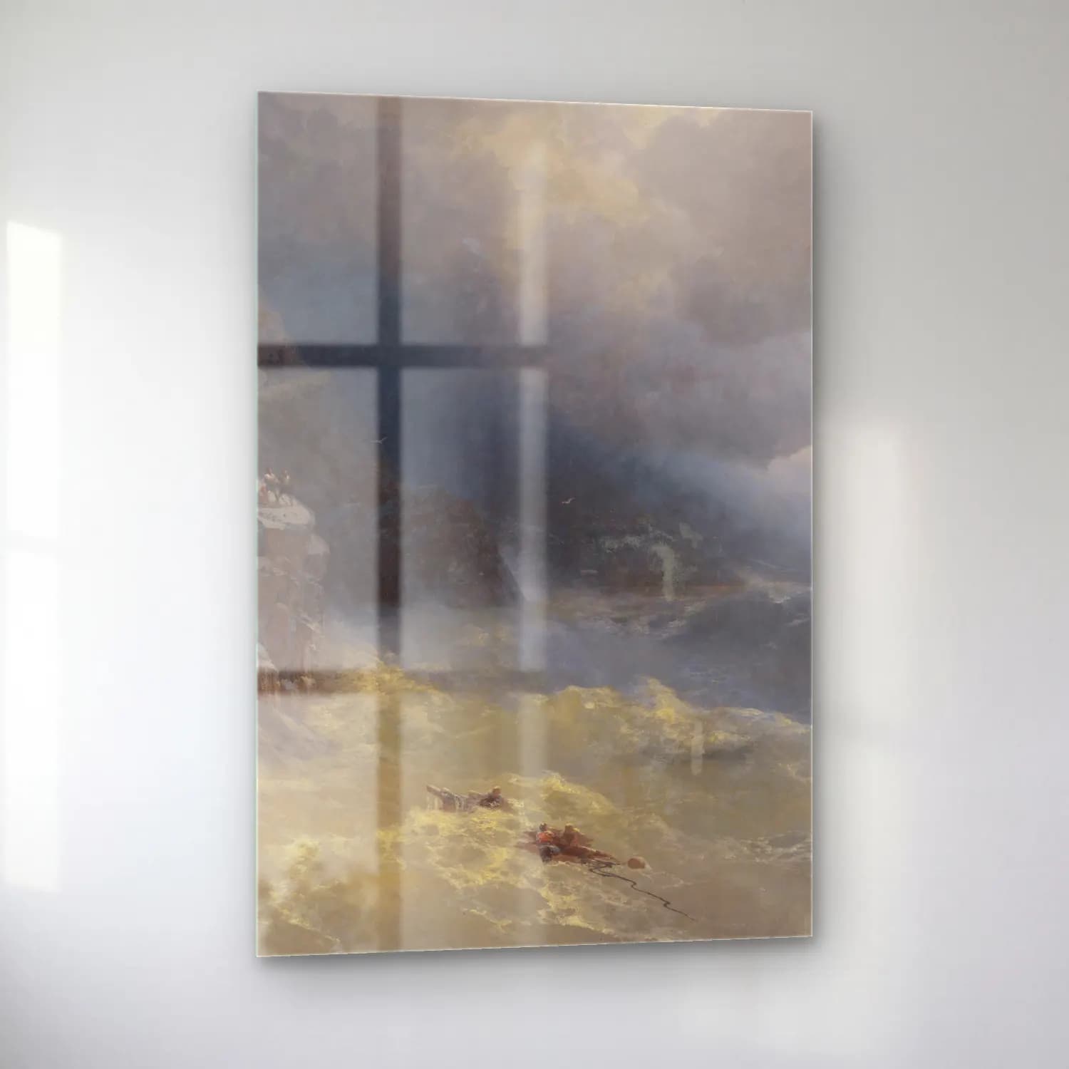 Konstantinovich Aivazovsky – The storm at Cape Aya – Mavi Tonlar cam tablo — sol açıdan görünüm