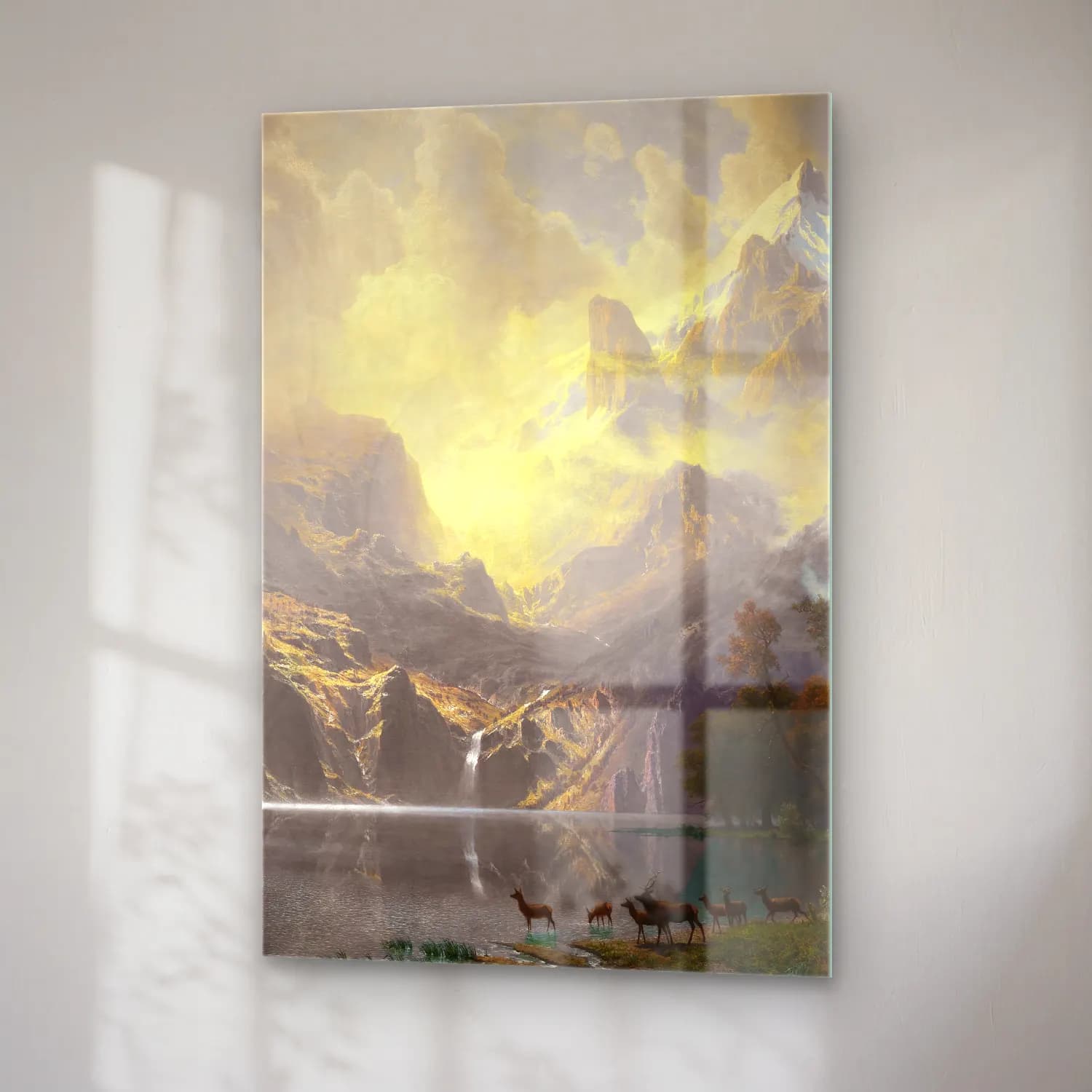 Albert Bierstadt – Among the Sierra Nevada, California – Sarı Tonlar cam tablo — sağ açıdan görünüm