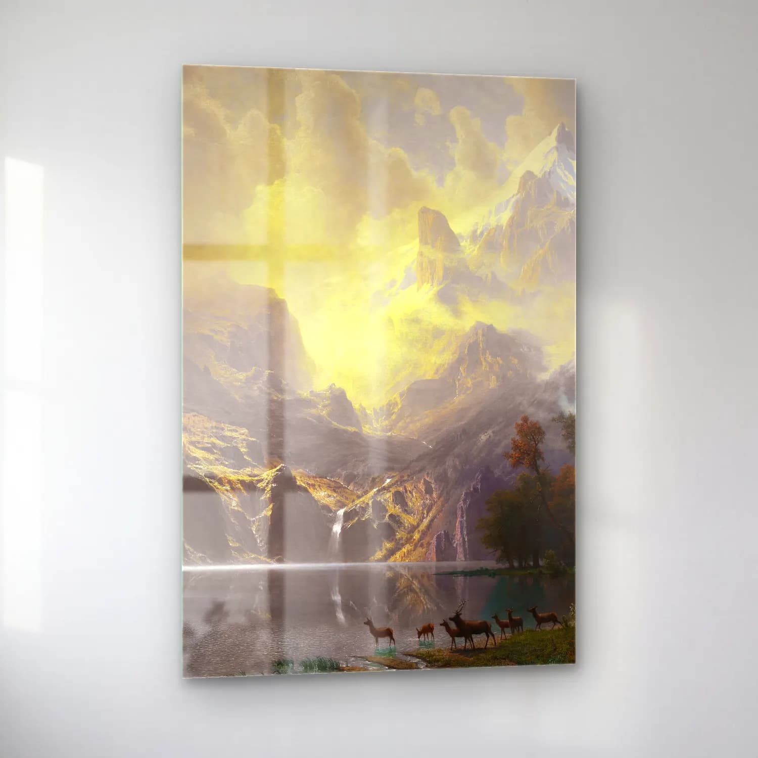 Albert Bierstadt – Among the Sierra Nevada, California – Sarı Tonlar cam tablo — sol açıdan görünüm