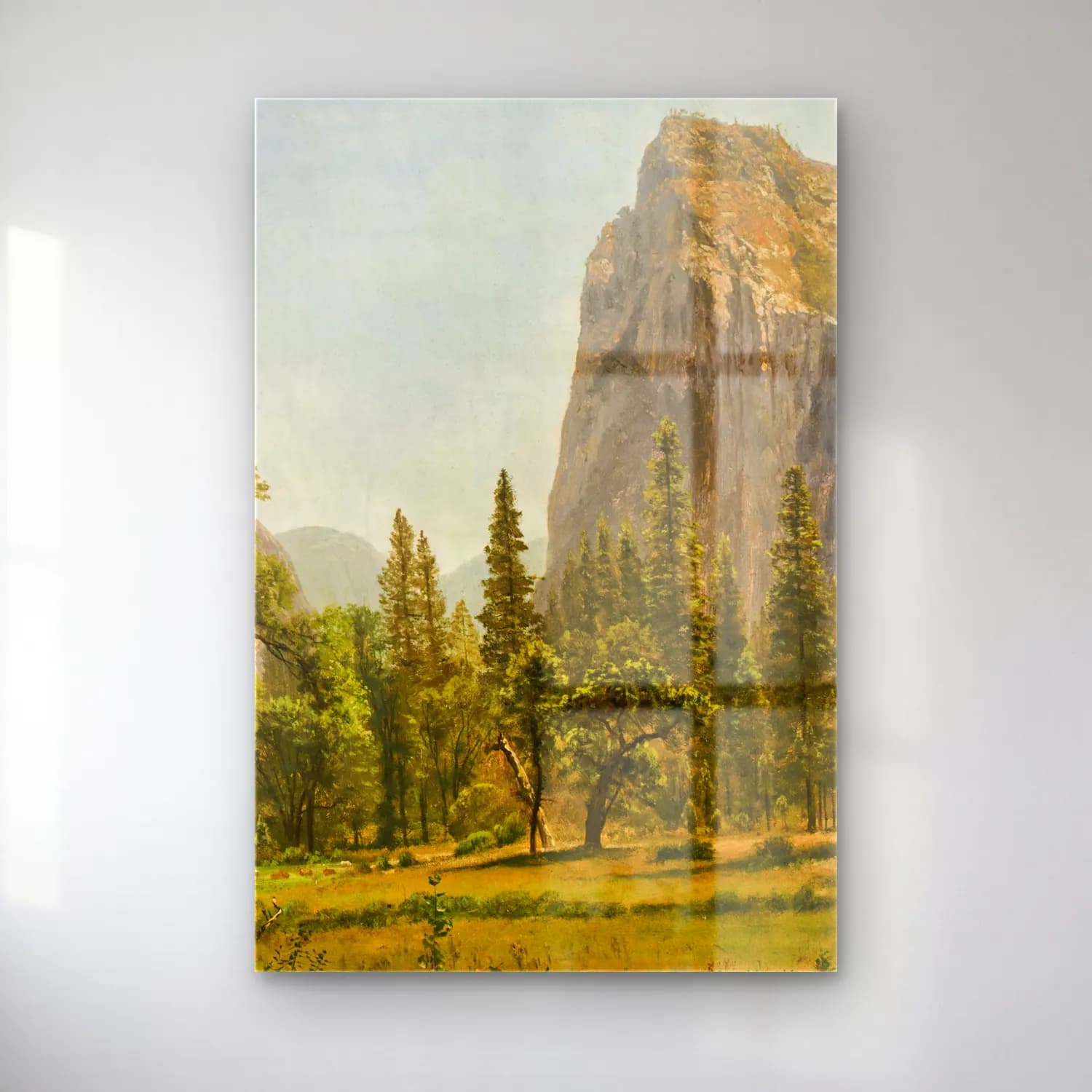 Albert Bierstadt – Bridal Veil Falls, Yosemite Valley, California – Yeşil Tonlar cam tablo — Albert Bierstadt – Bridal Veil Falls, Yosemite Valley, California – Yeşil Tonlar — yağlı boya dağ manzarası