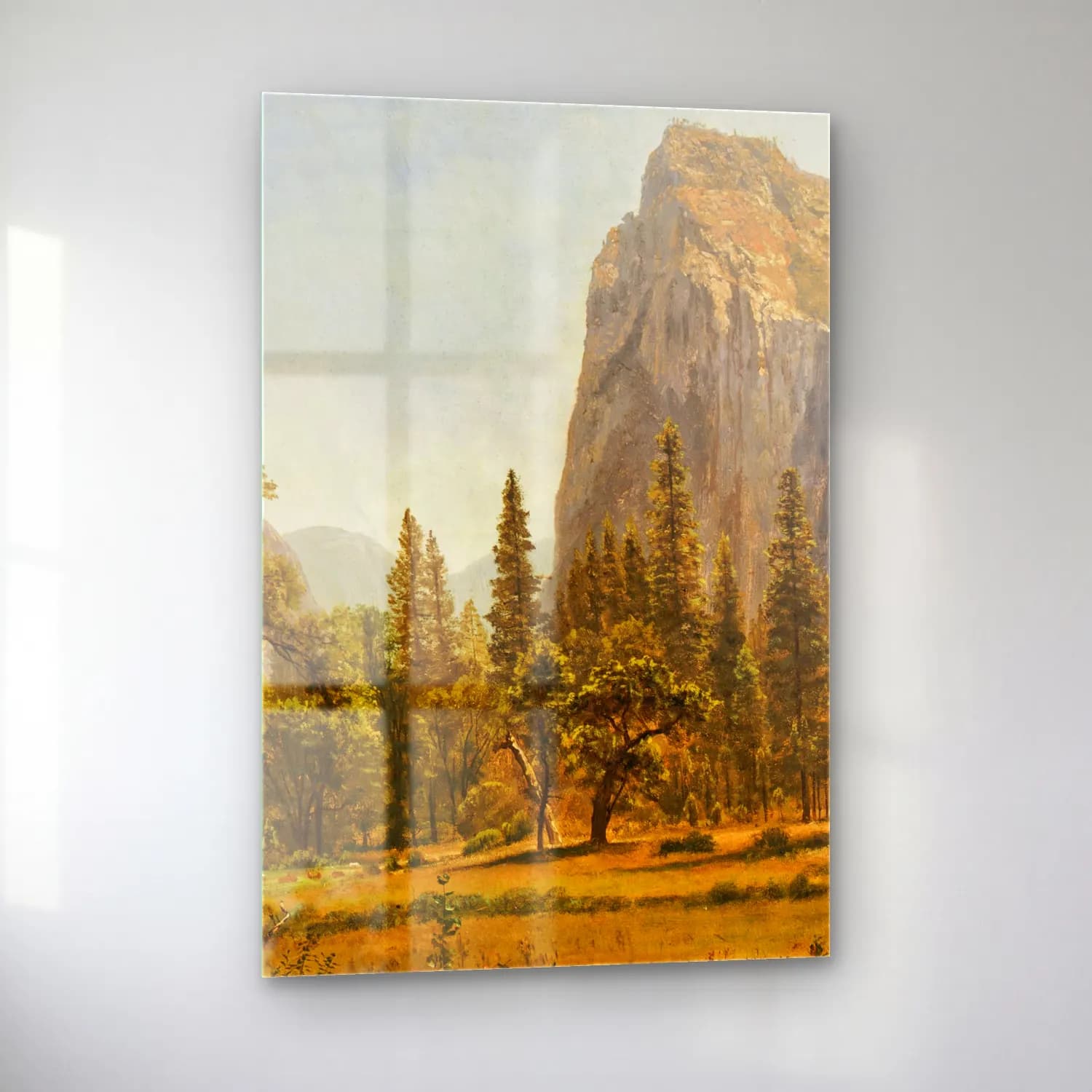 Albert Bierstadt – Bridal Veil Falls, Yosemite Valley, California – Yeşil Tonlar cam tablo — sol açıdan görünüm