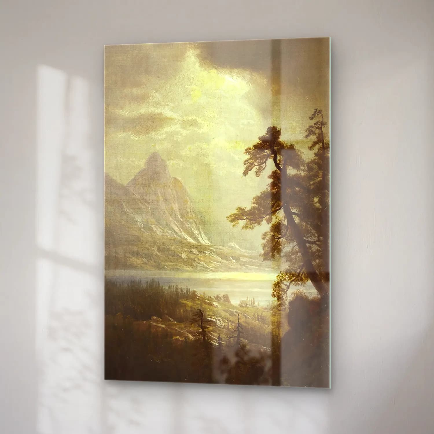 Albert Bierstadt – Estes Park Morning, Colorado (circa 1859) – Bej Tonlar cam tablo — sağ açıdan görünüm