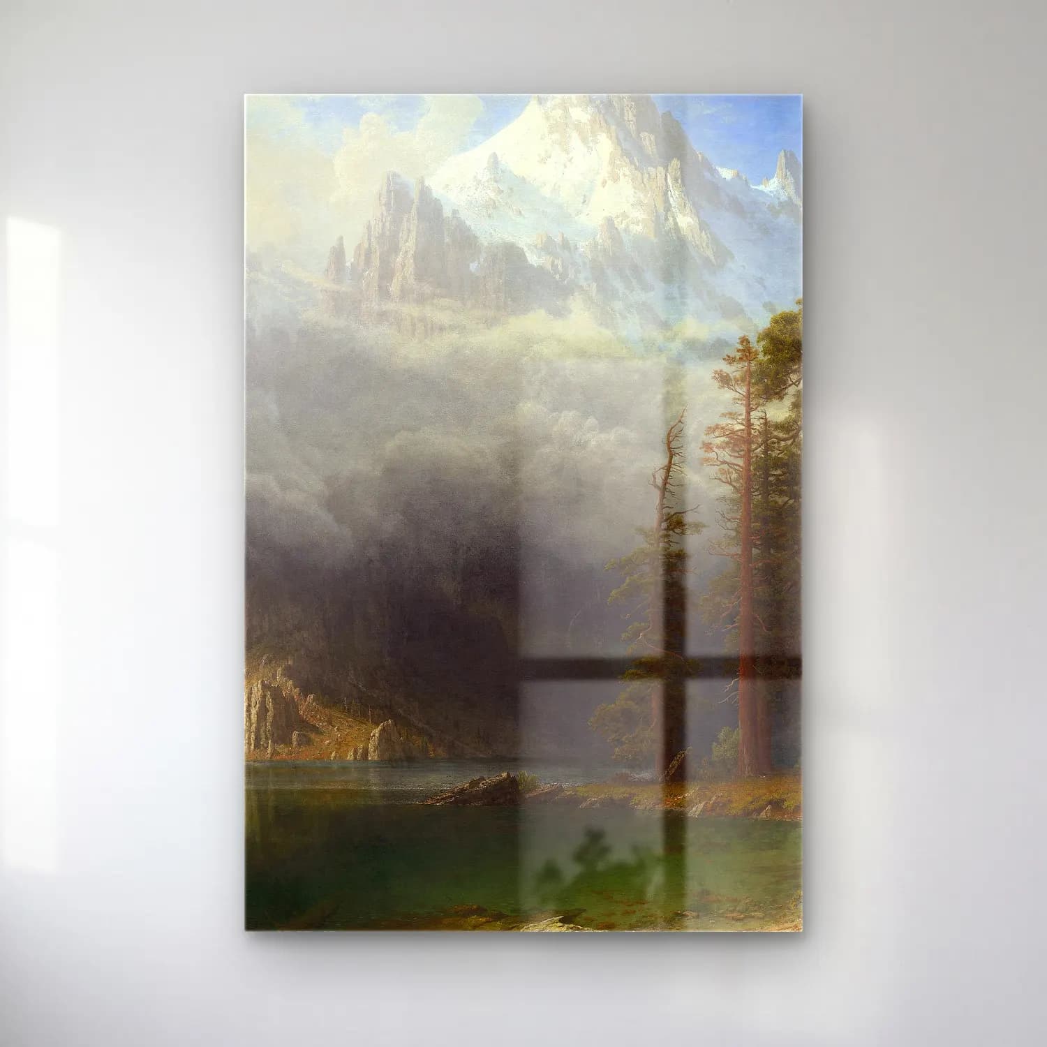 Albert Bierstadt – Lake Lucerne – Yeşil Tonlar cam tablo — Albert Bierstadt – Lake Lucerne – Yeşil Tonlar — yağlı boya dağ manzarası