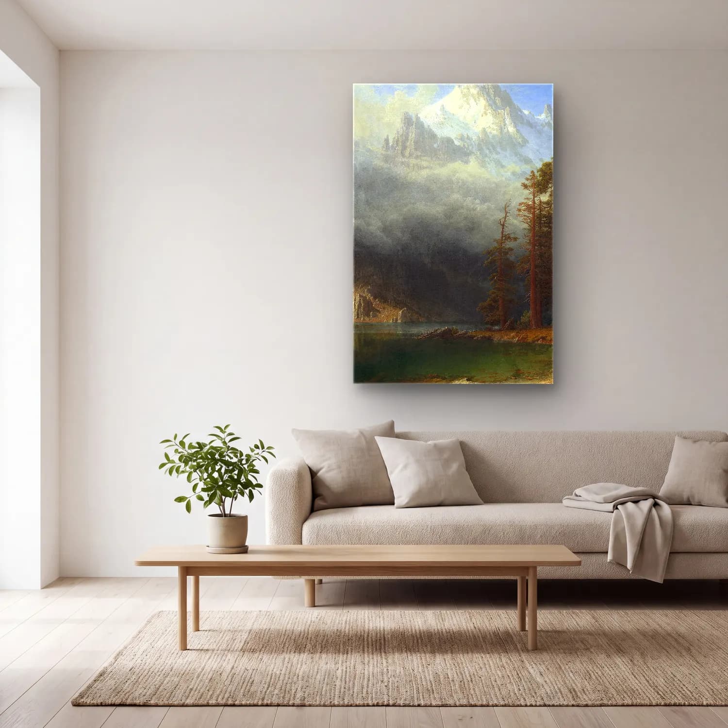 Albert Bierstadt – Lake Lucerne – Yeşil Tonlar cam tablo — açık renk salonda
