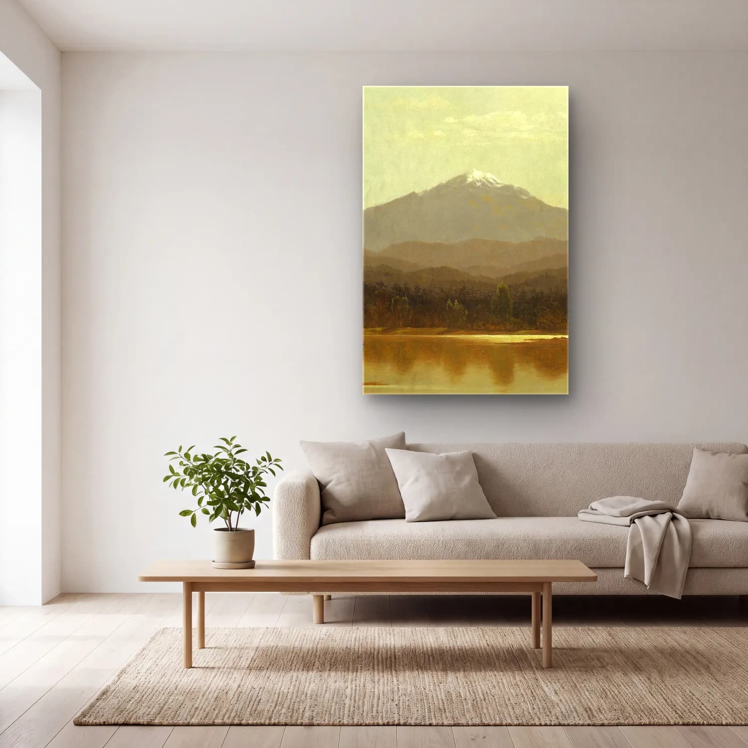 Albert Bierstadt – Laramie Peak – Bej Tonlar cam tablo — açık renk salonda