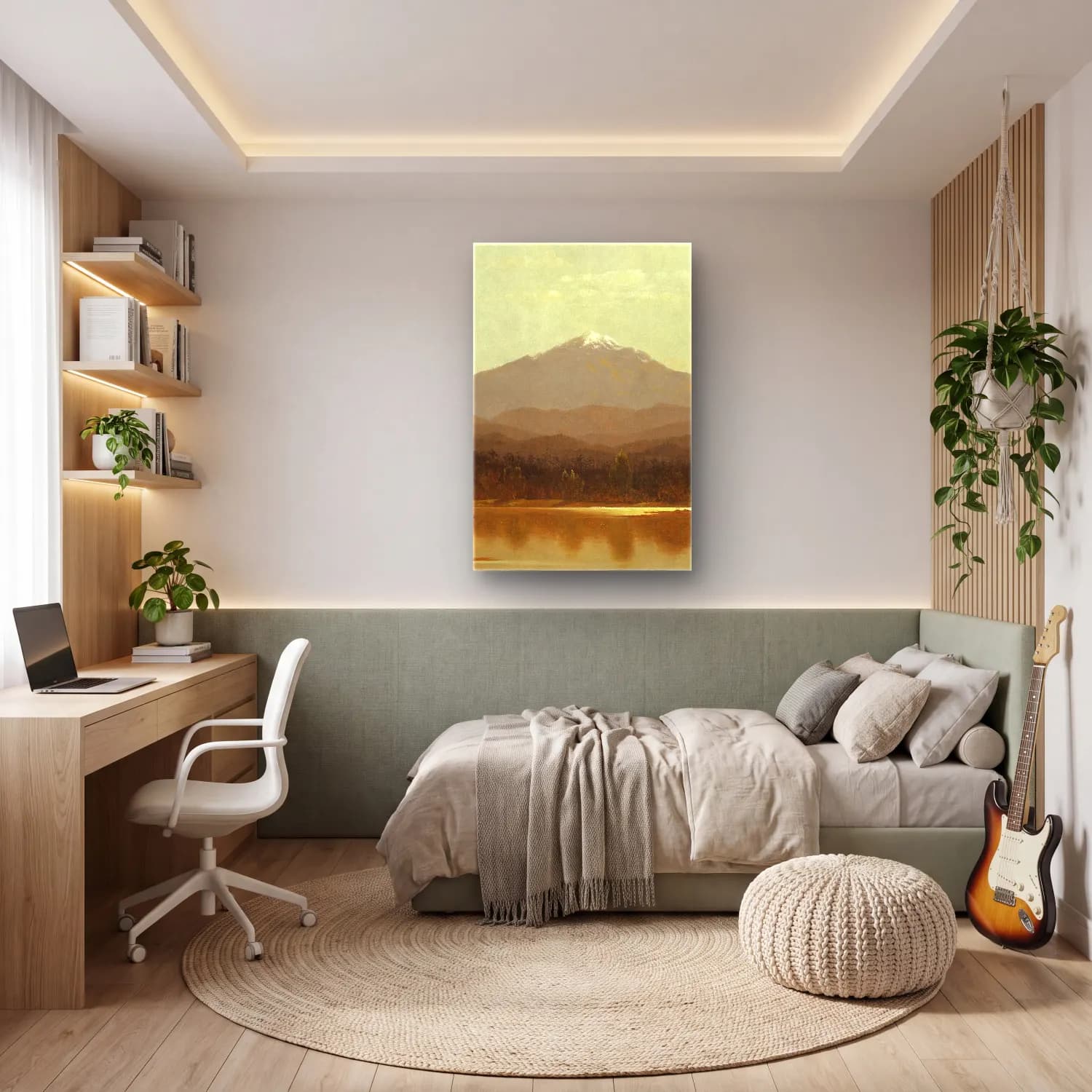 Albert Bierstadt – Laramie Peak – Bej Tonlar cam tablo — genç odasında