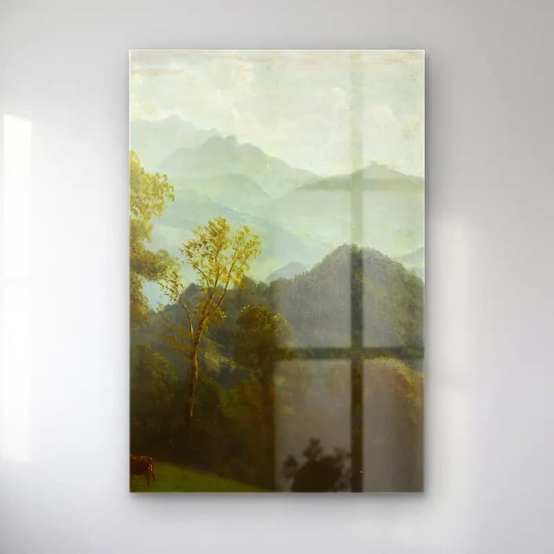 Albert Bierstadt – Lucerne, Switzerland – Yeşil Tonlar cam tablo — Albert Bierstadt – Lucerne, Switzerland – Yeşil Tonlar — yağlı boya dağ manzarası