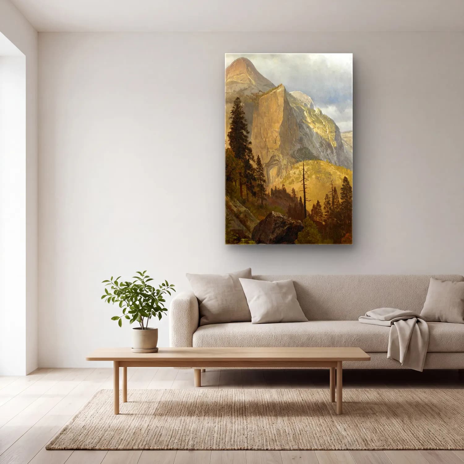 Albert Bierstadt – North Dome, Yosemite Valley – Bej Tonlar cam tablo — açık renk salonda