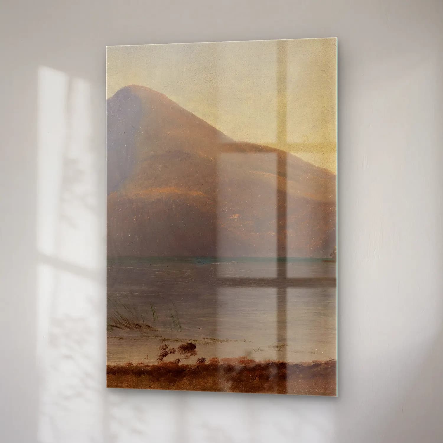 Albert Bierstadt – On the Hudson – Pastel Tonlar cam tablo — sağ açıdan görünüm