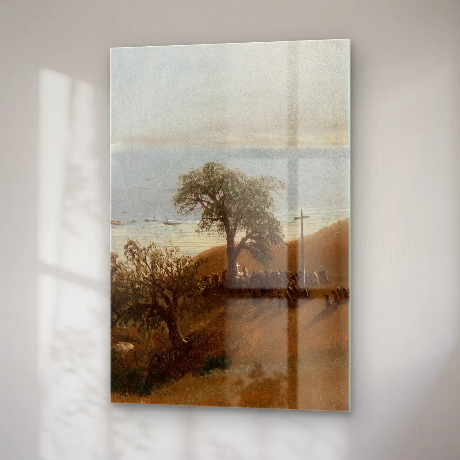 Albert Bierstadt – Study for Entrance into Monterey (circa 1876) – Bej Tonlar cam tablo — sağ açıdan görünüm