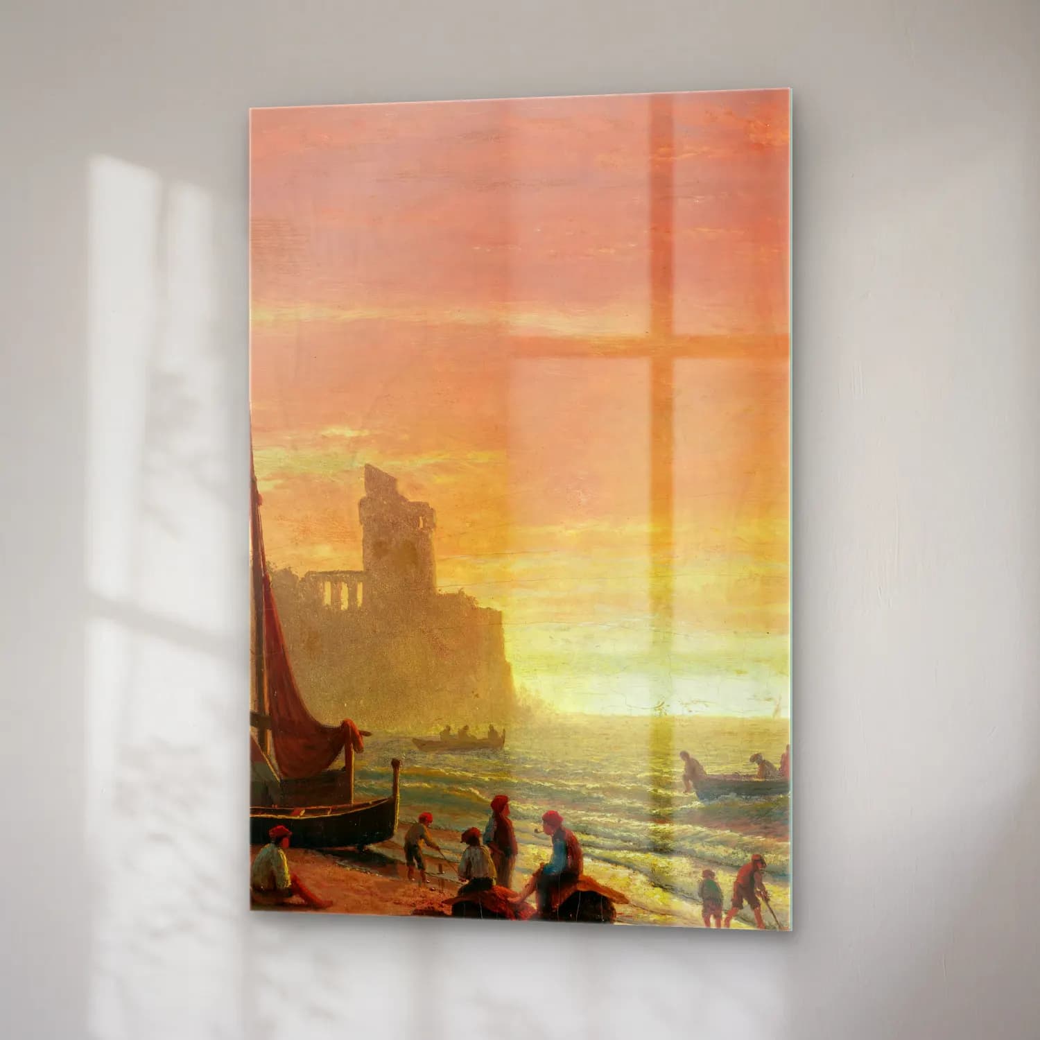 Albert Bierstadt – The Fishing Fleet – Pembe Tonlar cam tablo — sağ açıdan görünüm