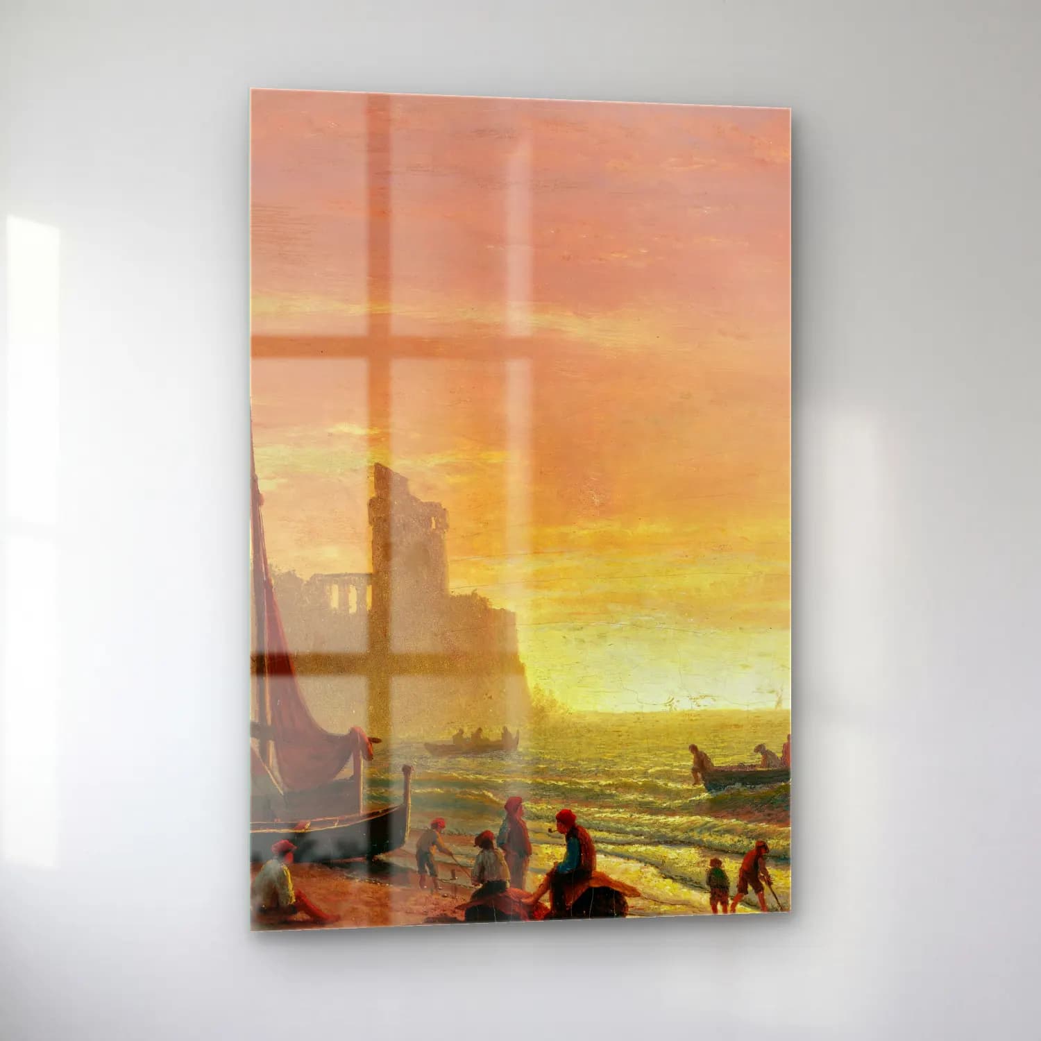 Albert Bierstadt – The Fishing Fleet – Pembe Tonlar cam tablo — sol açıdan görünüm