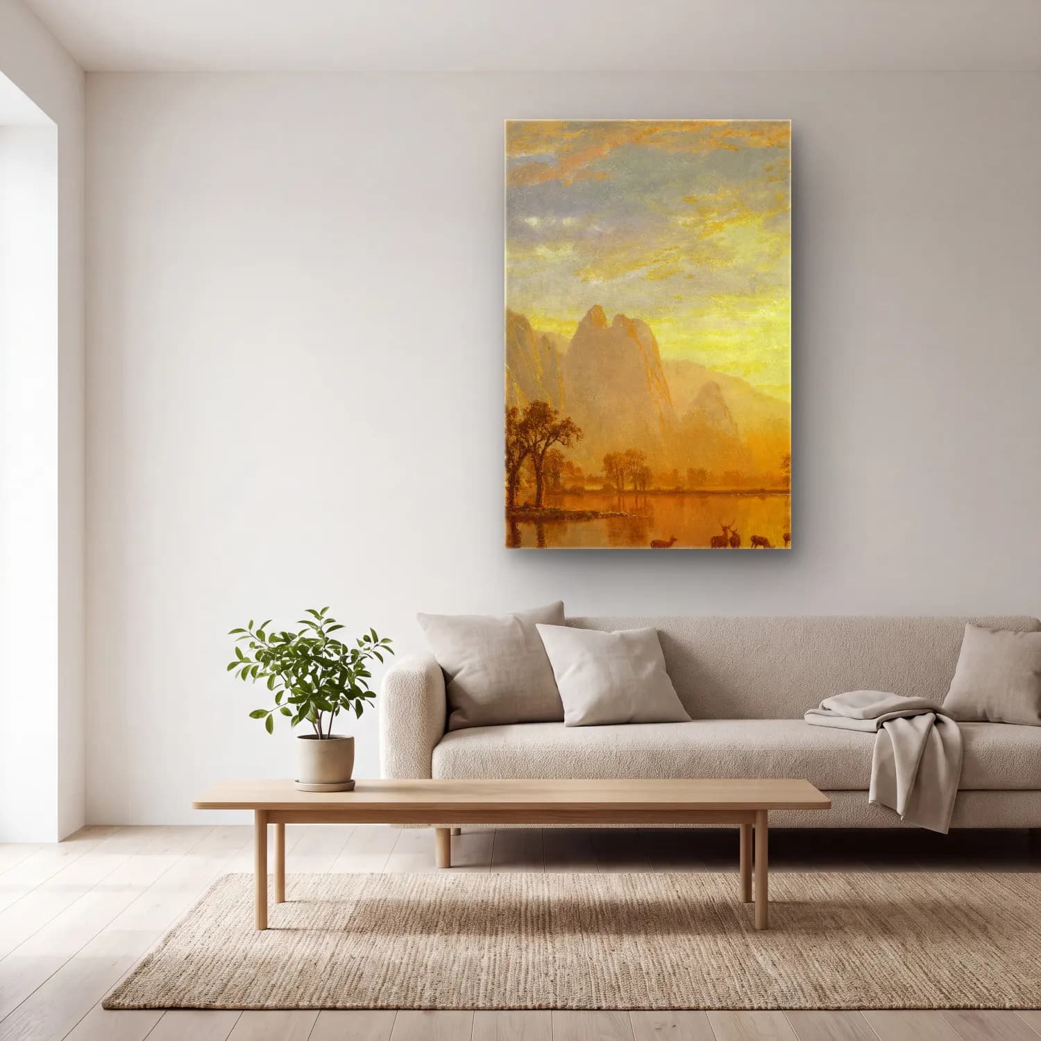 Albert Bierstadt – Valley of the Yosemite – Sarı Tonlar cam tablo — açık renk salonda
